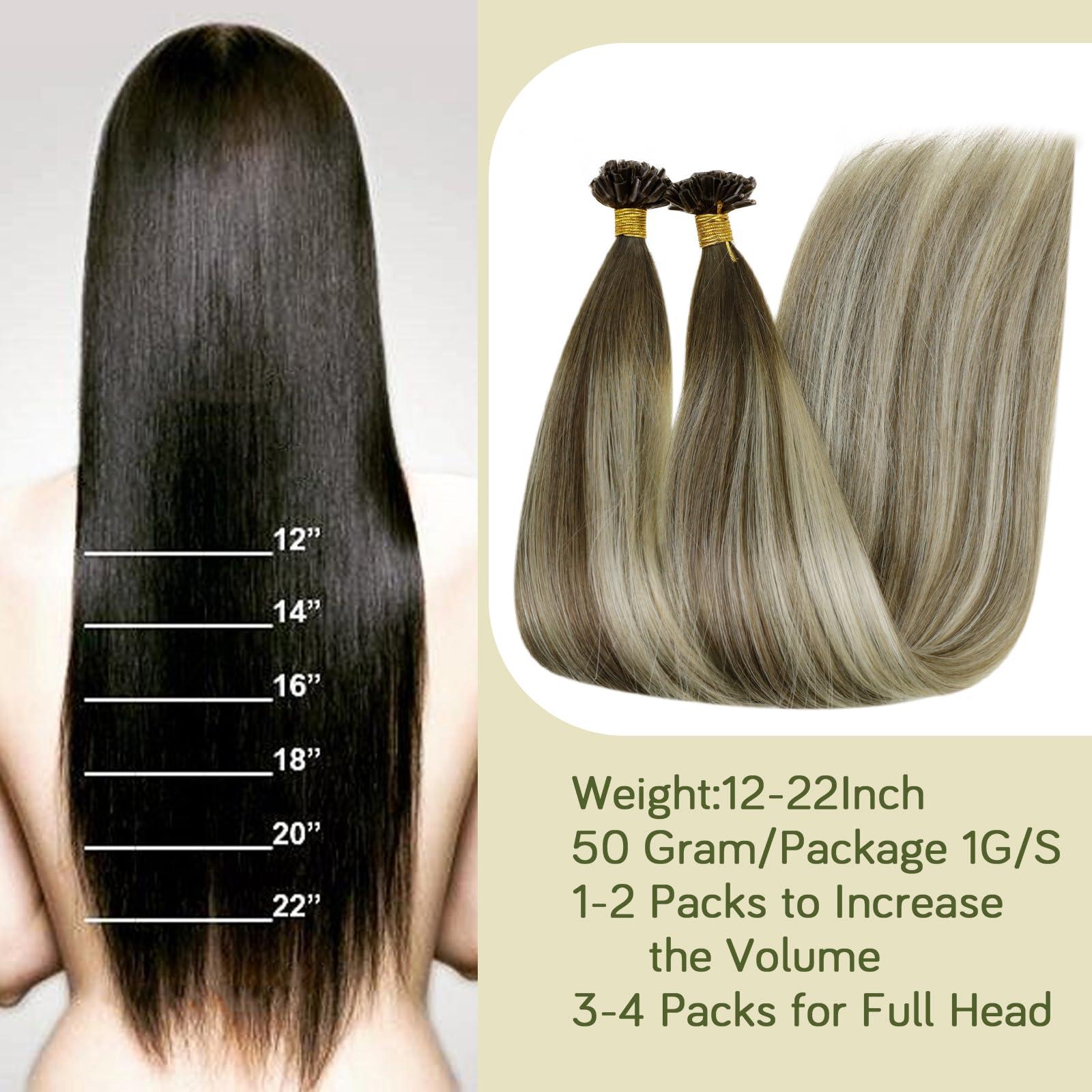 RUNATURE RUNATURE Bundles 12 Inch #3/8/22 Walnut Brown to Ash Brown with Light Blonde Tape in Hair Extensions Human Hair 30g 20pcs and U Tip Hair Extensions Human Hair 40g 50 Strands