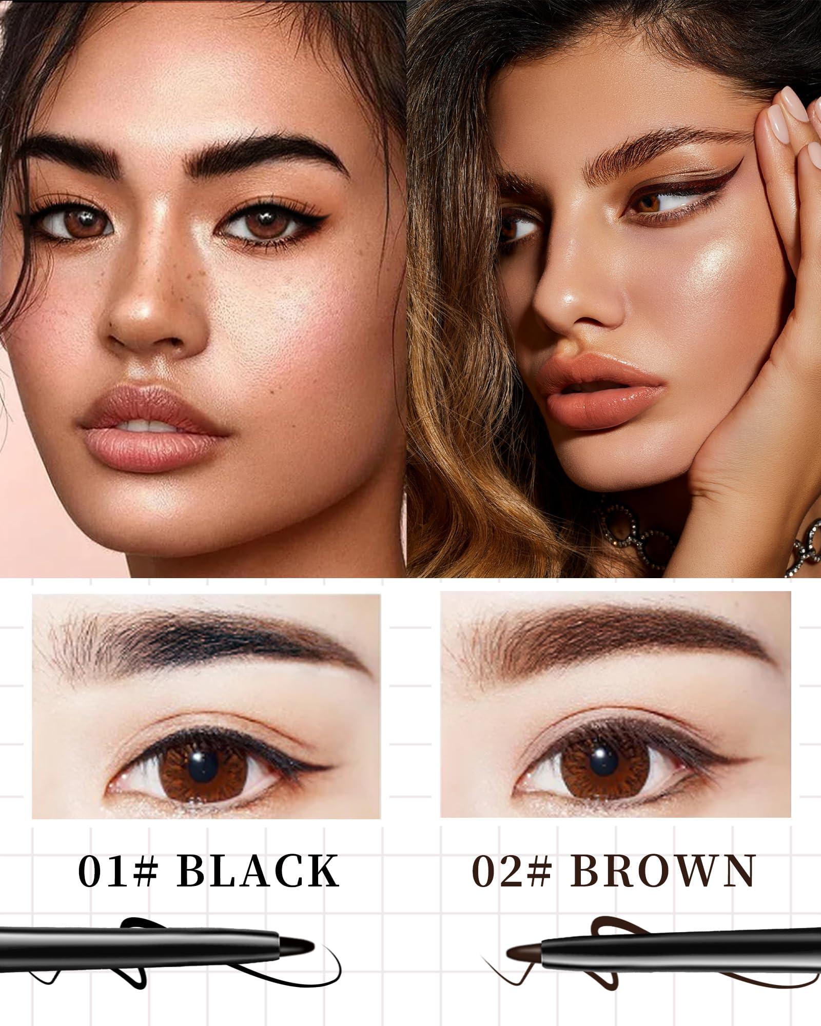 Caedelfly Gel Eyeliner Set for Mature Women Black Brown, Waterproof Smudge-proof Gel Eyeliner Pencil Long Lasting 24H Retractable Eyeliner Matte Cream Eye Makeup Pen with Sharpener for Older Women Sensitive Eye