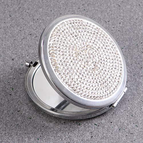 LALAFINA LALAFINA 1pc Bling Compact Mirror Pocket Rhinestone Makeup Mirror Double-Sided Cosmetic Mirror Round Folding Mirror for Women Travel Daily Use, White