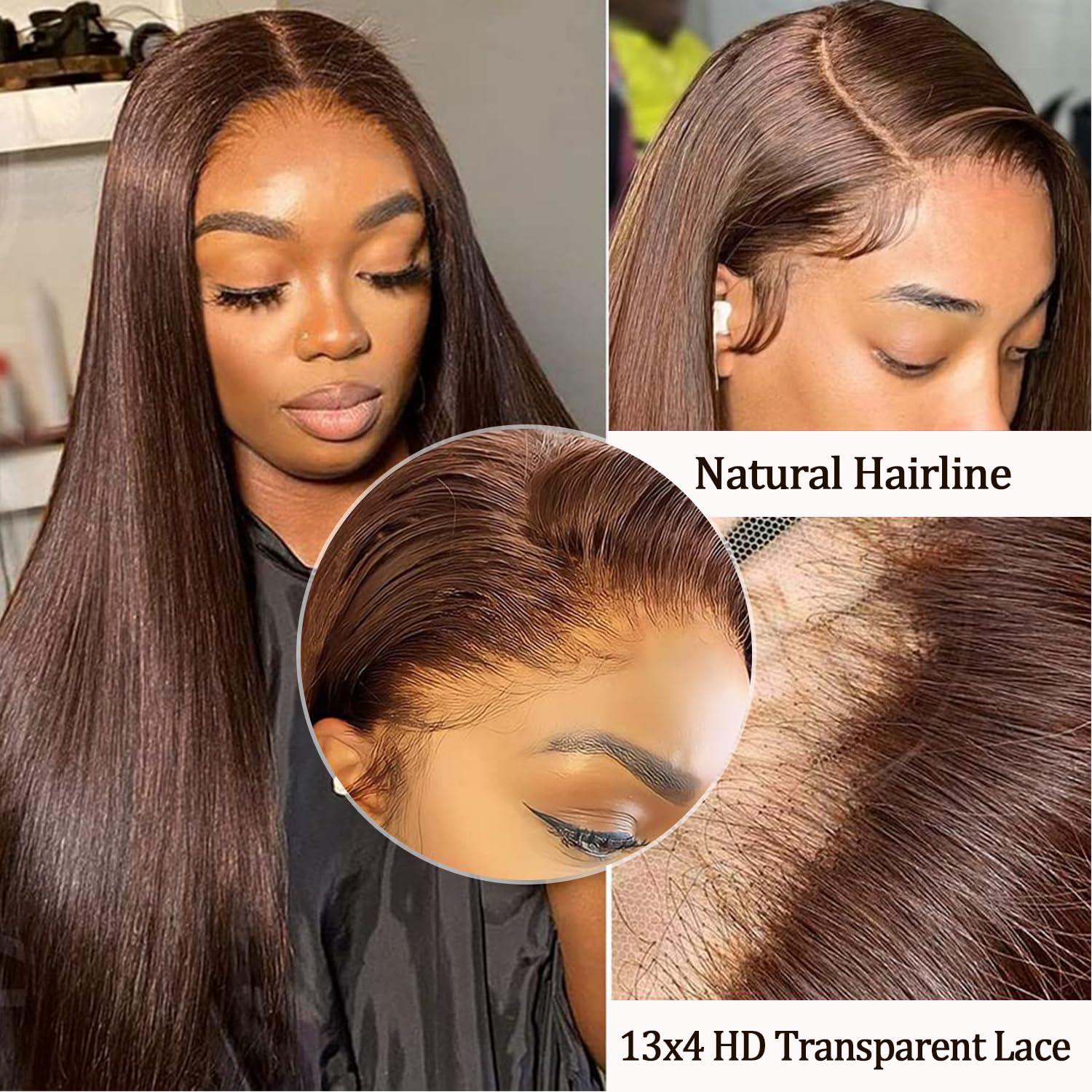 Agairl Agairl Chocolate Brown Lace Front Wigs Human Hair 180% Density Brown 13x4 HD Straight Lace Front Wigs Human Hair Pre Plucked 4# Colored Frontal Wigs Human Hair Glueless Brown Wigs Human Hair 26inch