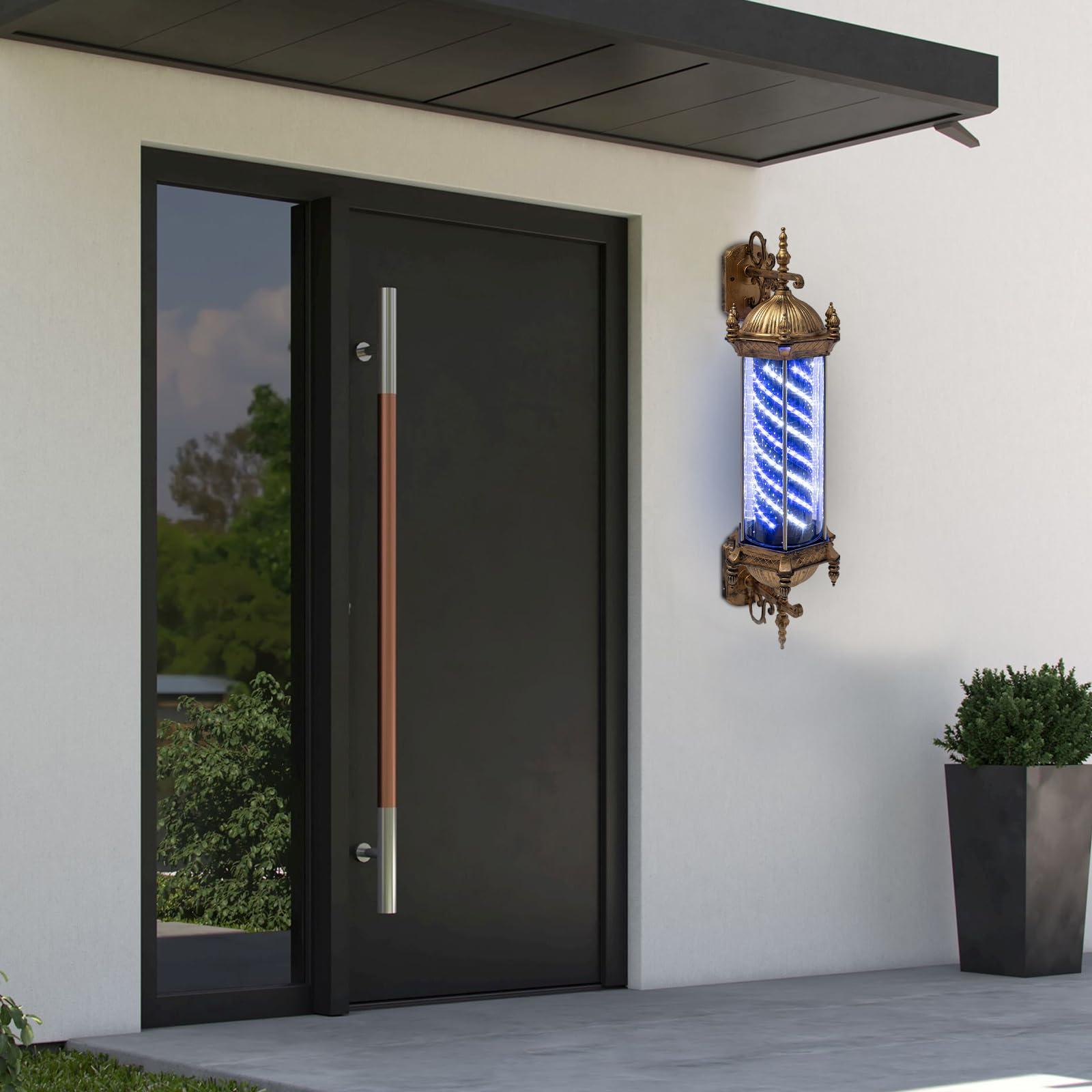 TFCFL TFCFL 110V Rotating Barber Light, Retro Style Barber Pole, Salon Shop Open Sign, Blue+White Stripes LED Light, Wall-Mounted 50 RPM