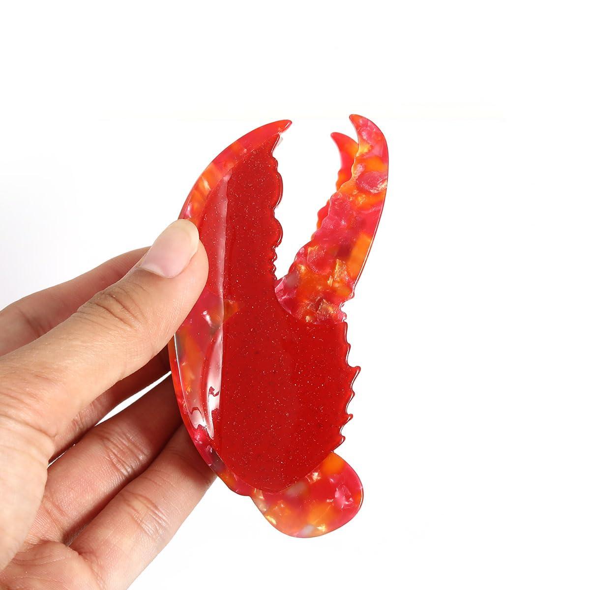 PERSONFUN Lobster Claw Clip,Funny Red Lobster Pincers Hair Clip,Acetate Hair Clips,Small Claw Clips for Women Ocean Animal Cute Hair Clip Big Claw Clip