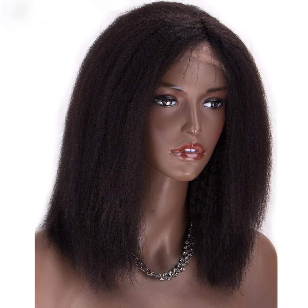 Prime Kitty Short Lace Front Wigs Human Hair Pre Plucked Bleached Knots Kinky Straight Short Wigs for Black Women with Baby Hair Medium Cap Fake Scalp Natural Black 13x4 Human Hair Lace Frontal Wig 180% 8\"