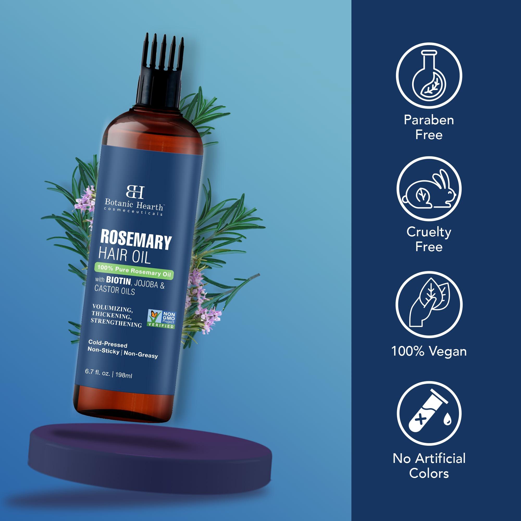 Botanic Hearth Botanic Hearth 100% Pure Rosemary Oil For Hair Growth (6.7 fl oz) Infused With Biotin, Jojoba & castor Oil | Hair strengthening Treatment | Nourishing & Volumizing | Non GMO Verified