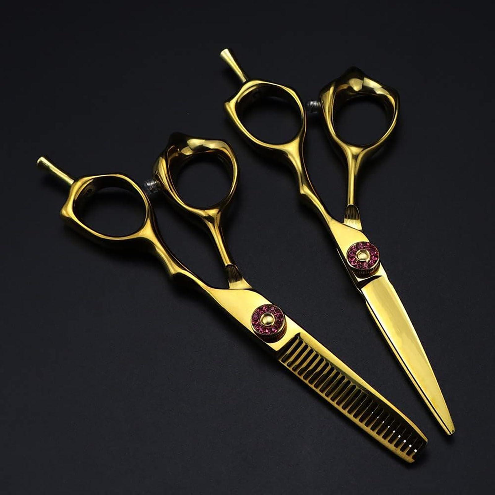 USLXDCYC USLXDCYC Hair Cutting Scissors Shears Kit, 5 Inch Professional Steel Scissor Gold Hair Scissors Haircut Thinning Barber Tools Cutting Shears Hairdressing Scissors Set gift