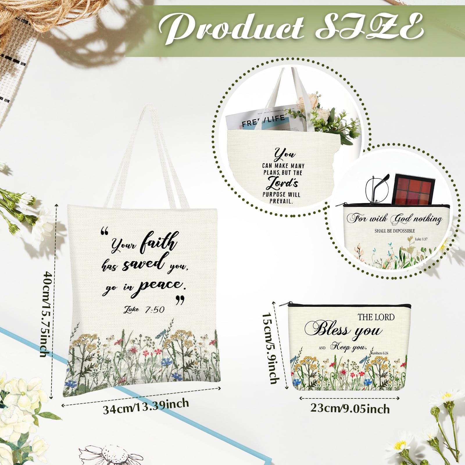 Aliceset Aliceset 12 Pcs Christian Gift for Women Including 6 Pcs Bible Verse Tote Bags 6 Pcs Inspirational Makeup Bags with Zipper Religious Motivational Gifts for Coworkers Christmas Church (Beige,Classic)