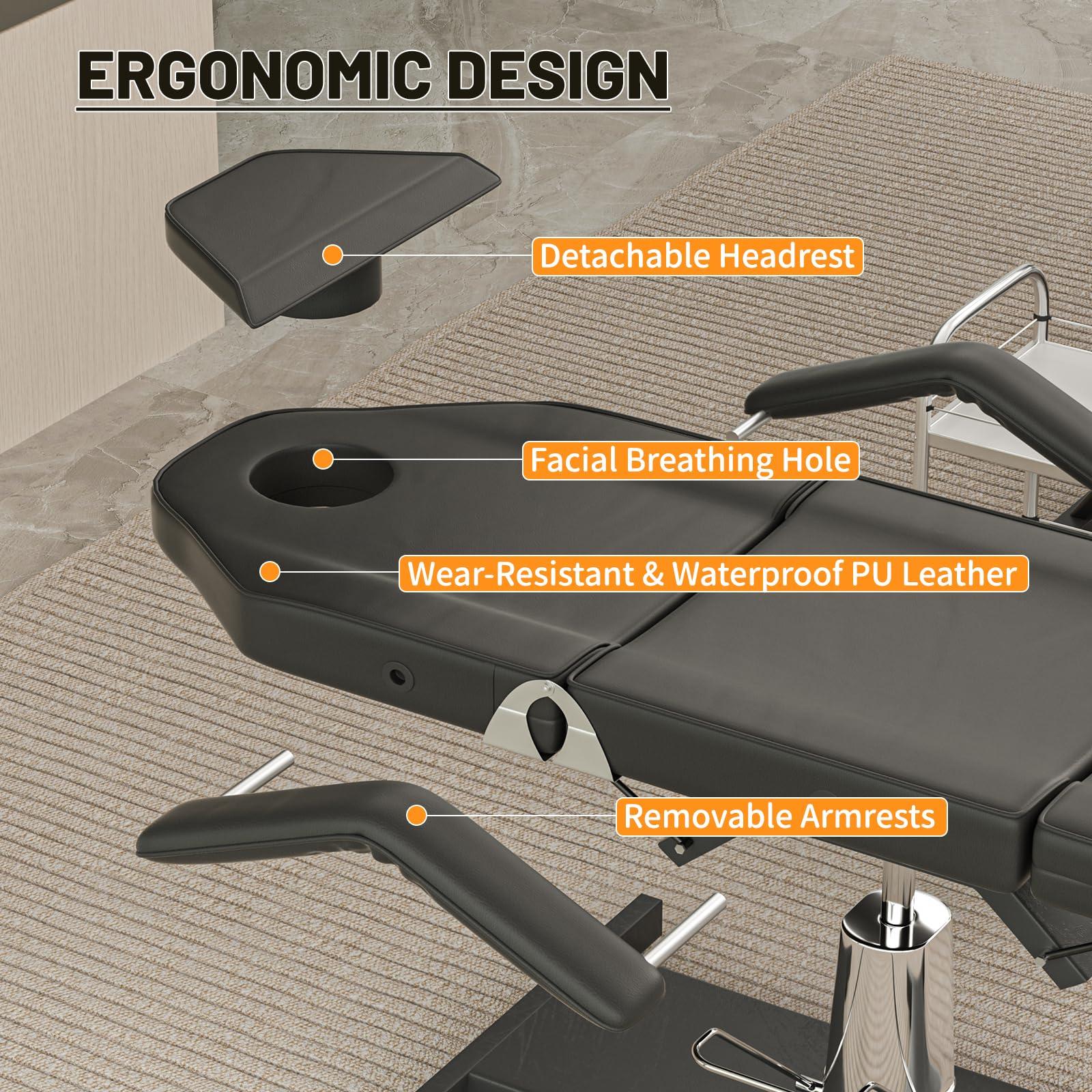 DeerDean DeerDean Hydraulic Tattoo Chair Bed for Client Facial Beds for Esthetician Chair Adjustable Facial Bed Spa Chair Massage Table Beauty Salon, Black