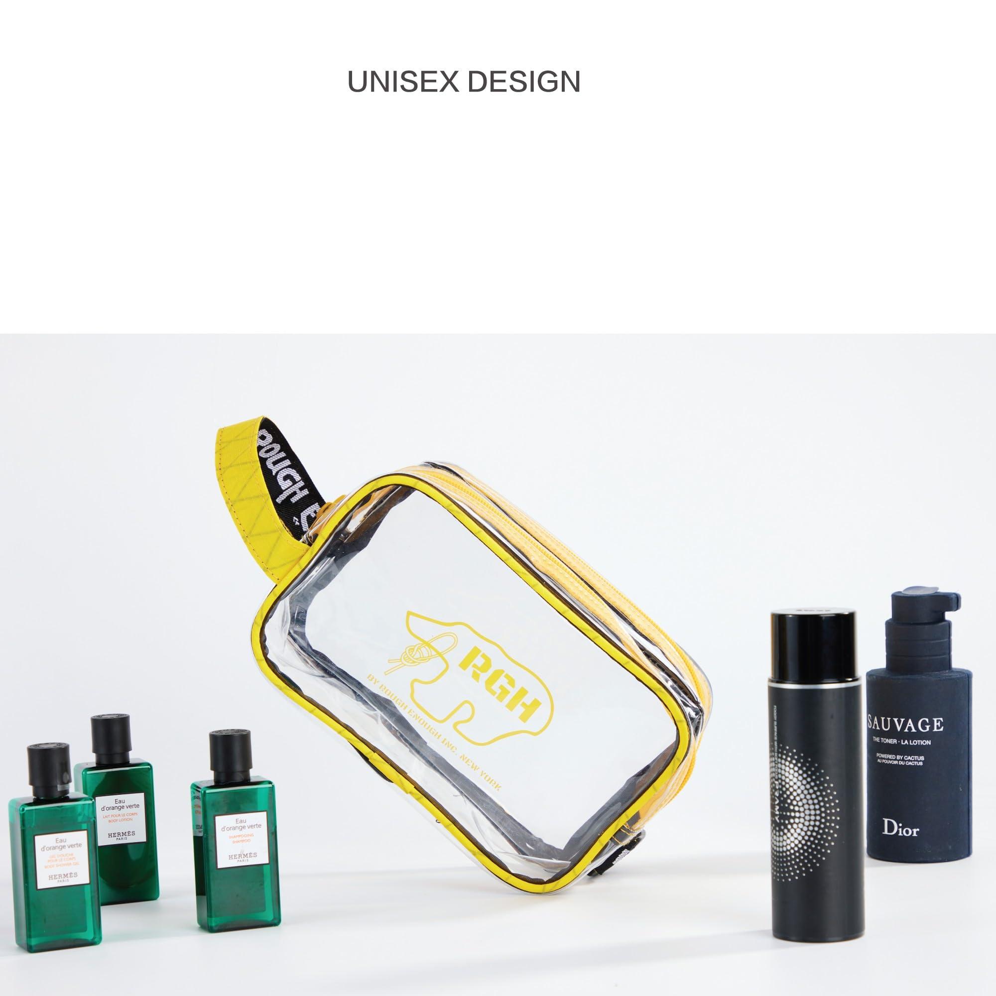 RE ROUGH ENOUGH Rough Enough Clear Toiletry Bag for Men TSA Approved Shaving Kit Cosmetic Organizer Travel Essentials with Dry Wet 2 Compartments Yellow