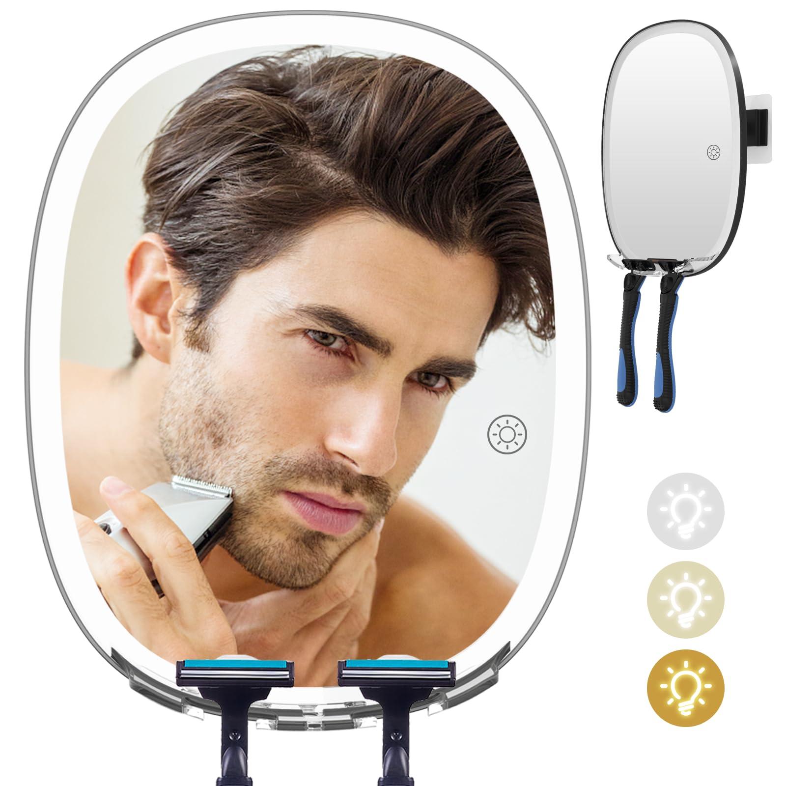 COSMIRROR COSMIRROR Shower Mirror Fogless for Shaving with Razor Holders, 3-Color Dimmable Light for Anti Fog Shower Shaving Mirror
