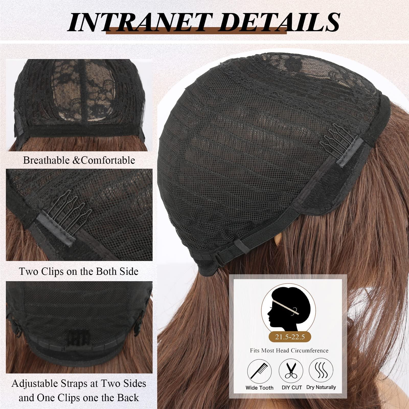 LEOSA LEOSA Dark Brown Wig with Curtain Bangs Layered Wig for Women Brown Hair Wig Shoulder-Length Wavy Wig Long Dark Brown Synthetic Wigs with Bangs for White Women Medium Brown Wig for Daily Party Use