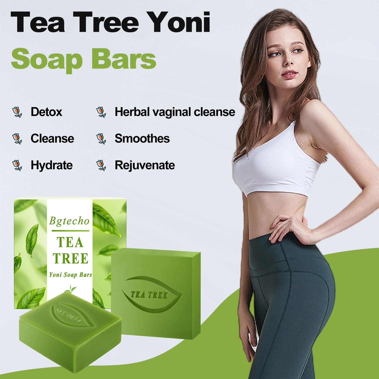 Bgtecho Bgtecho 4 PCS Yoni Soap Bars,Yoni Bar Soap for Women,Yoni Care Soap,Yoni Wash Eliminates Odor Ph Balance,Natural Yoni Care Bar with Bubble Foam Net 3.53 OZ/100g(Tea Tree)