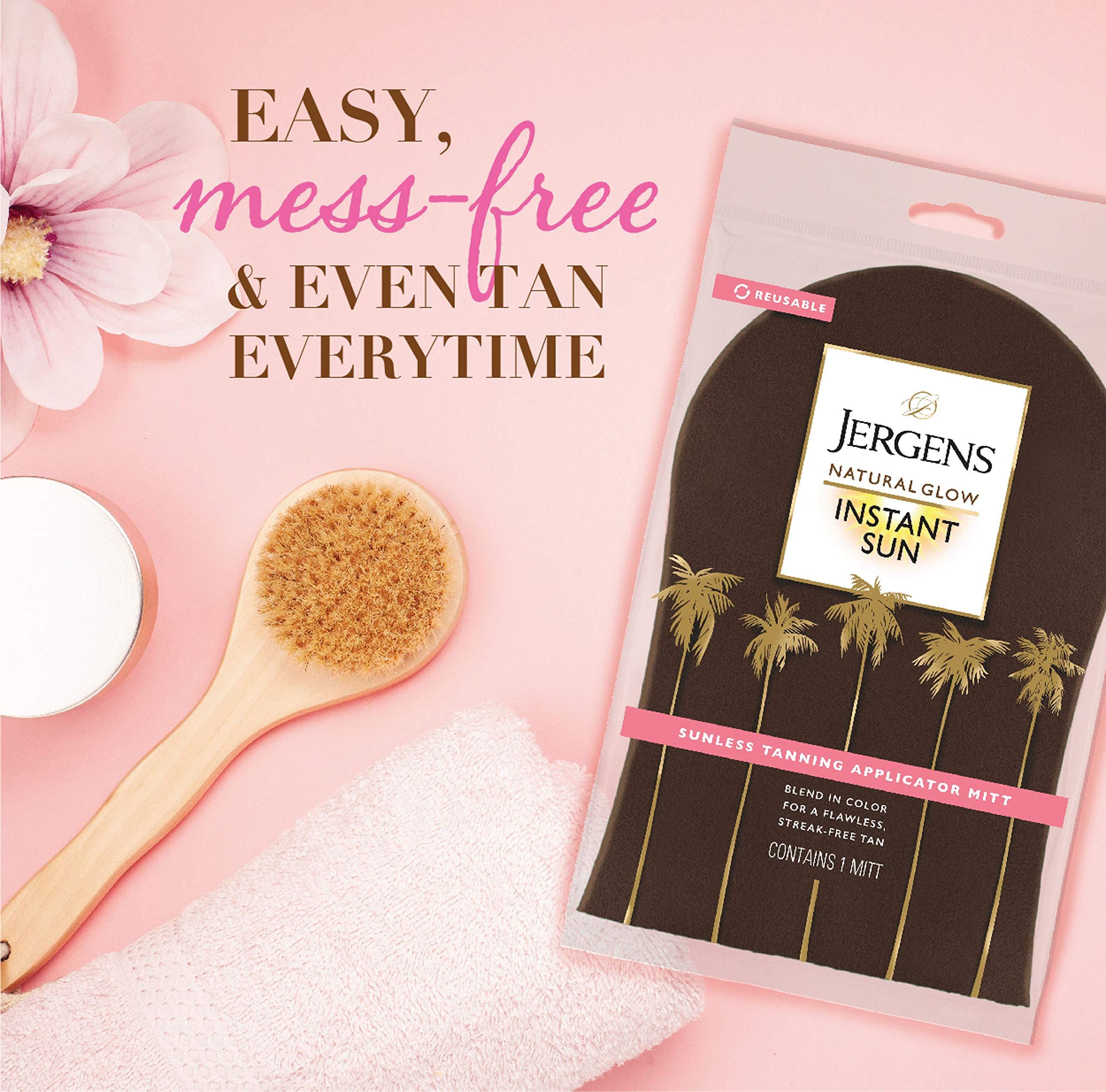 Jergens Jergens Natural Glow Instant Sun Body Mousse, Deep Bronze Tan, 6 Ounce Sunless Self-Tanner with Natural Glow Body Applicator Mitt, Flawless, Streak-free Tanning Blender Glove
