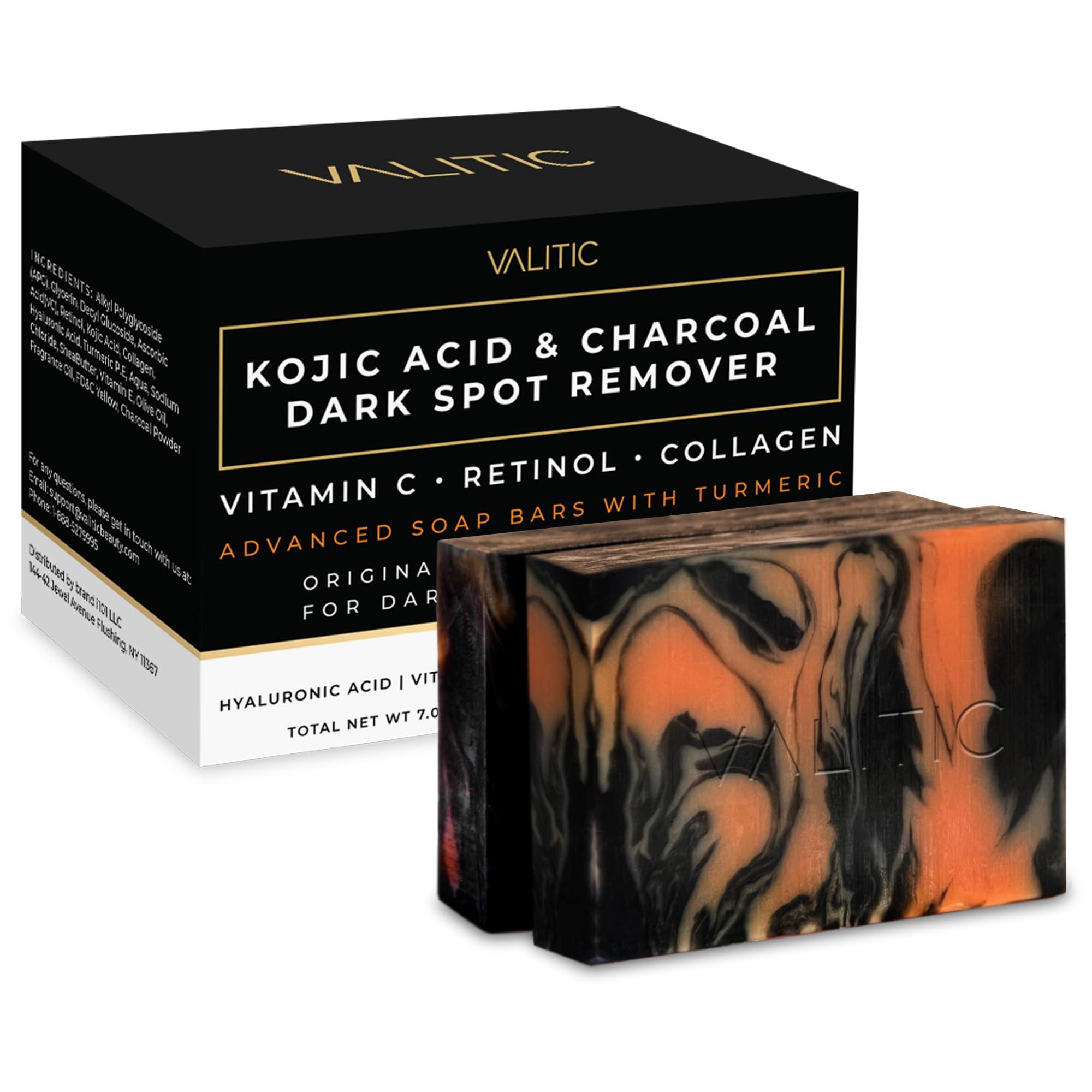 VALITIC VALITIC Charcoal Kojic Acid Turmeric Black Soap Bar Dark Spot Remover for Body or Face Wash - 2 Pack