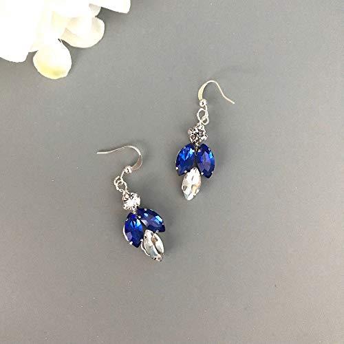 BERYUAN BERYUAN Women Royal Sapphire Crystal Blue Pearl Earring Hair Vine Set Silver Wedding Hair Accessory Hair Comb Piece Gift for Her Party Headpiece for Bride Bridesmaid Girls(Blue) (Blue)