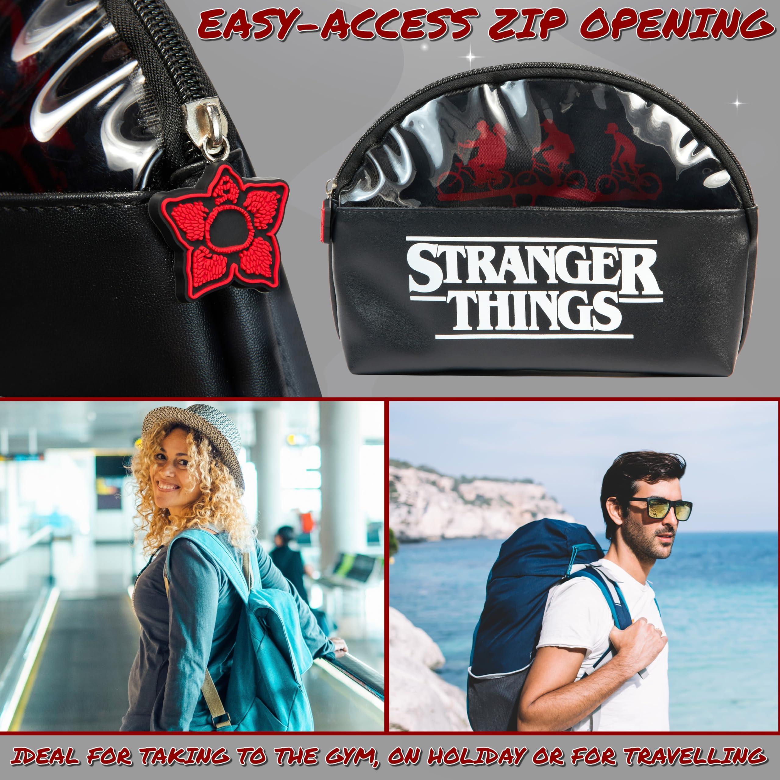 Stranger Things Stranger Things Wash Bag for Women Men Teenagers Makeup Bag Travel Toiletry Bag Gym Holiday Grooming - Gifts for Her (Black)