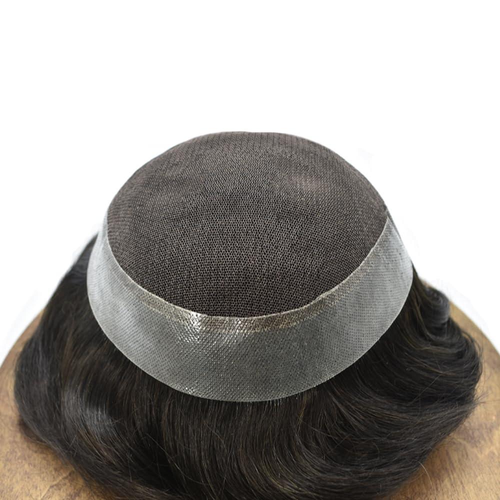 Generic Toupee For Men Hair Replacement System For Men Swiss Lace Mens Hair System Hair Pieces For Men Real Human Hair Mens Toupee Natural Hairline 6x8Medium light density 1# JET BLACK