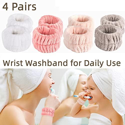 Foungmei 8 Pcs Face Washing Wristbands, Soft & Absorbent Microfiber Wrist Scrunchies for Washing Face, Face Wash Wrist Band for Women Girl, Spa Wrist Wash Band Prevent Water Dripping Down Your Arms