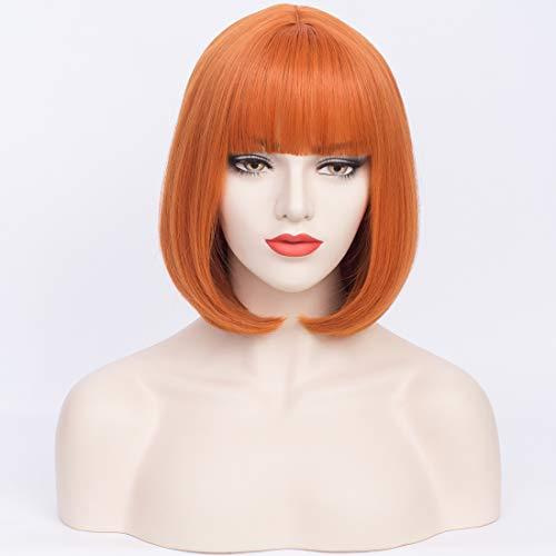 PATTNIUM PATTNIUM 12 Inches Orange Bob Wig Short Orange Wig with Bangs for Women and Girls Heat Resistant Synthetic Bob Wig (Orange)