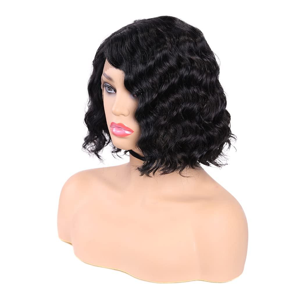 WIGER WIGER Short Curly Lace Frontal Human Hair Wigs for Black Women Black HD Lace Curly Bob Lace Front Hair Transparent Lace Glueless Human Hair Wigs Water Wave Closure Wigs (12 Inches)