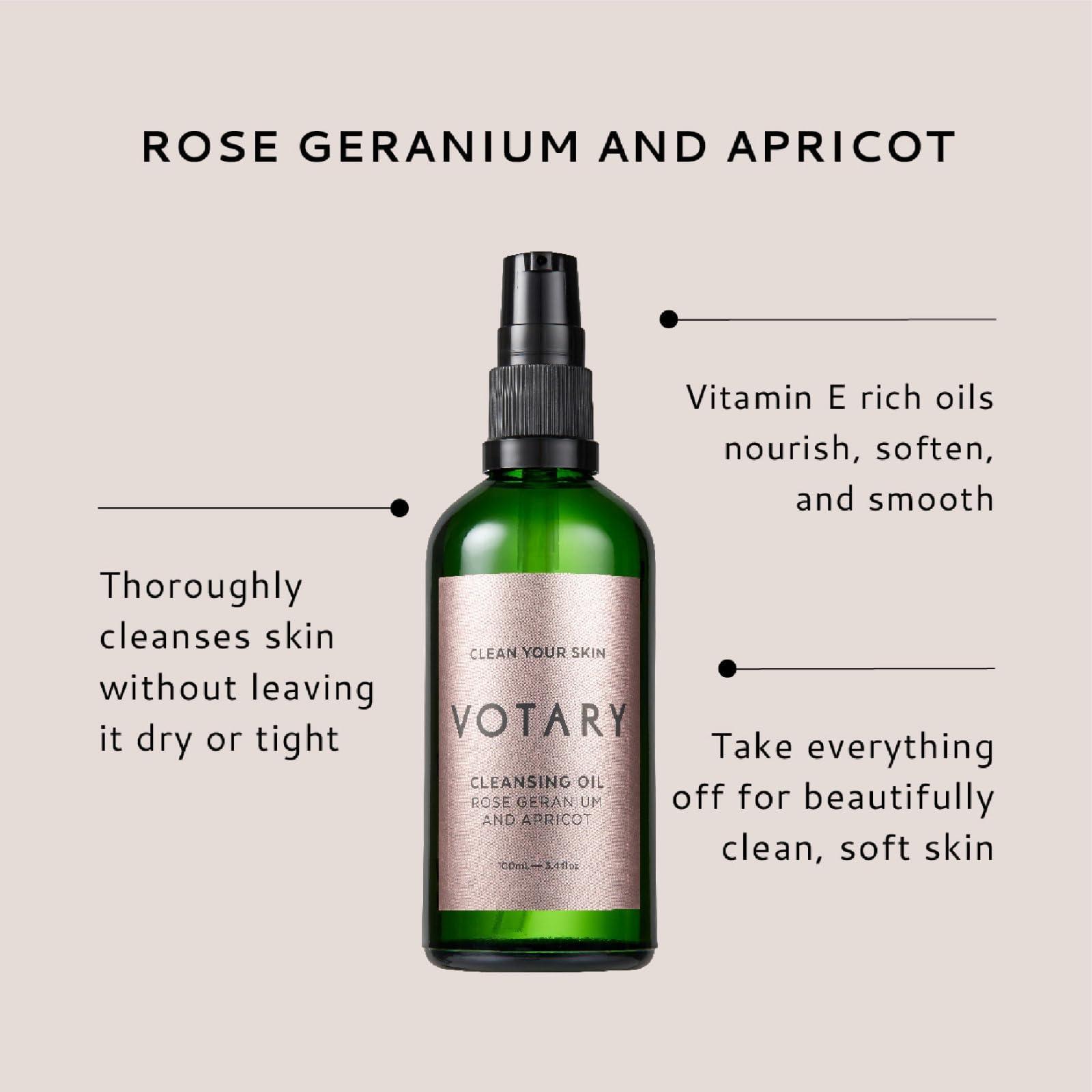 Votary Votary Cleansing Oil Rose Geranium & Apricot | Facial Cleanser Gentle Makeup Remover Cleanses without Clogging Pores With Deep Nourishing Apricot & Jojoba 3.4 Fl Oz