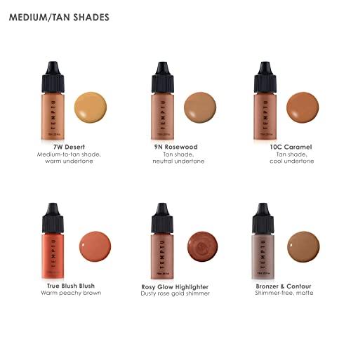 TEMPTU TEMPTU One Airbrush Make-up Kit for Complexion Perfection with Cordless Compressor, Medium/Tan: 11-Piece Set, Portable Air Brush Machine, 3 Shades of Foundation, Blush, Bronzer, Instant Concealer