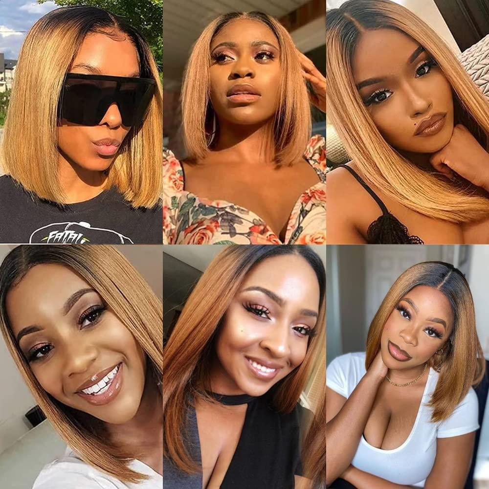 MUPRETTY MUPRETTY Brown Bob Wigs Human Hair 4x4 Lace Closure Wig 1B/30 Brown Wig Human Hair Keep Silky And Smooth After Multiple Washes 100% indian 18A Raw Hair Wigs(14Inch)