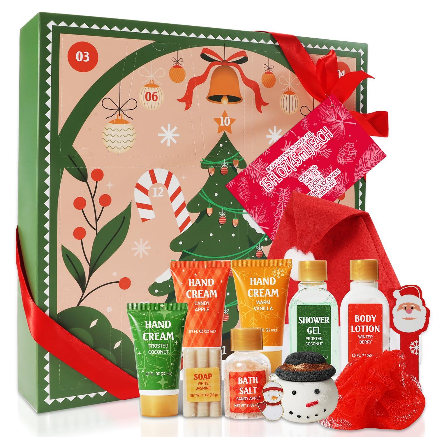 BODY & EARTH Advent Calendar 2024 12 Days of Christmas Advent Calendar for Women, BODY & EARTH Holiday Gift Baskets with Snowman Bath Bomb, Hand Cream, Body Lotion, New Year Bath Set for Women