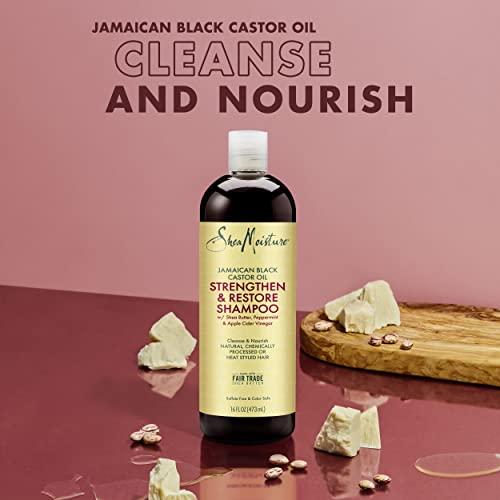 SheaMoisture SheaMoisture Jamaican Black Castor Oil Strengthen & Restore Shampoo, Shea Butter, Peppermint & Apple Cider Vinegar, Sulfate Free, Chemically Processed Hair, Family Size (2 Pack -16 Fl Oz Ea)