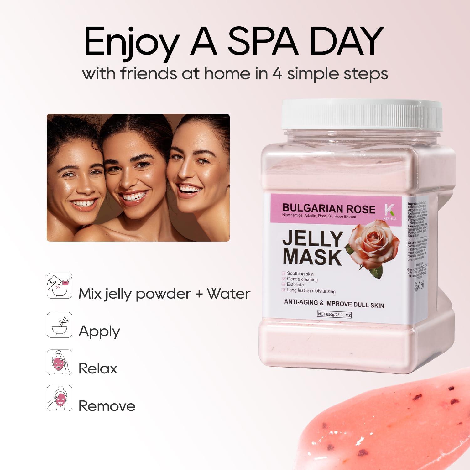 KERUILA KERUILA Bulgarian Rose Jelly Masks For Facials Professional, Rose Masks Powder Facial Mask, Hydrojelly Jelly Gel Face Mask For Peel Off, Smooth & Hydrating Mask for Face Skin Care Of Home Spa