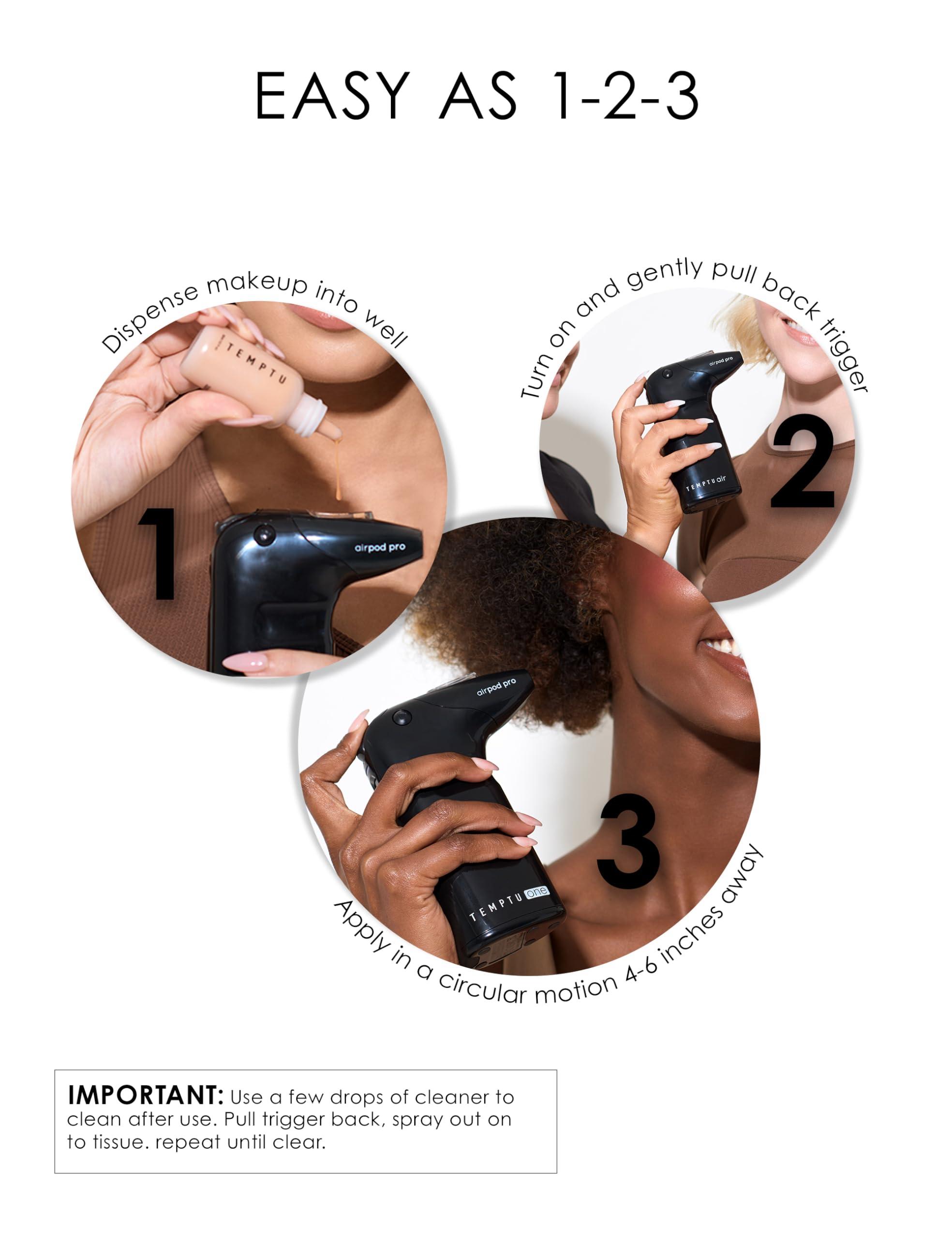 TEMPTU TEMPTU One Airbrush Make-up Kit for Complexion Perfection with Cordless Compressor, Medium: 11-Piece Set, Portable Air Brush Machine, 3 Shades of Foundation, Blush, Bronzer, Instant Concealer