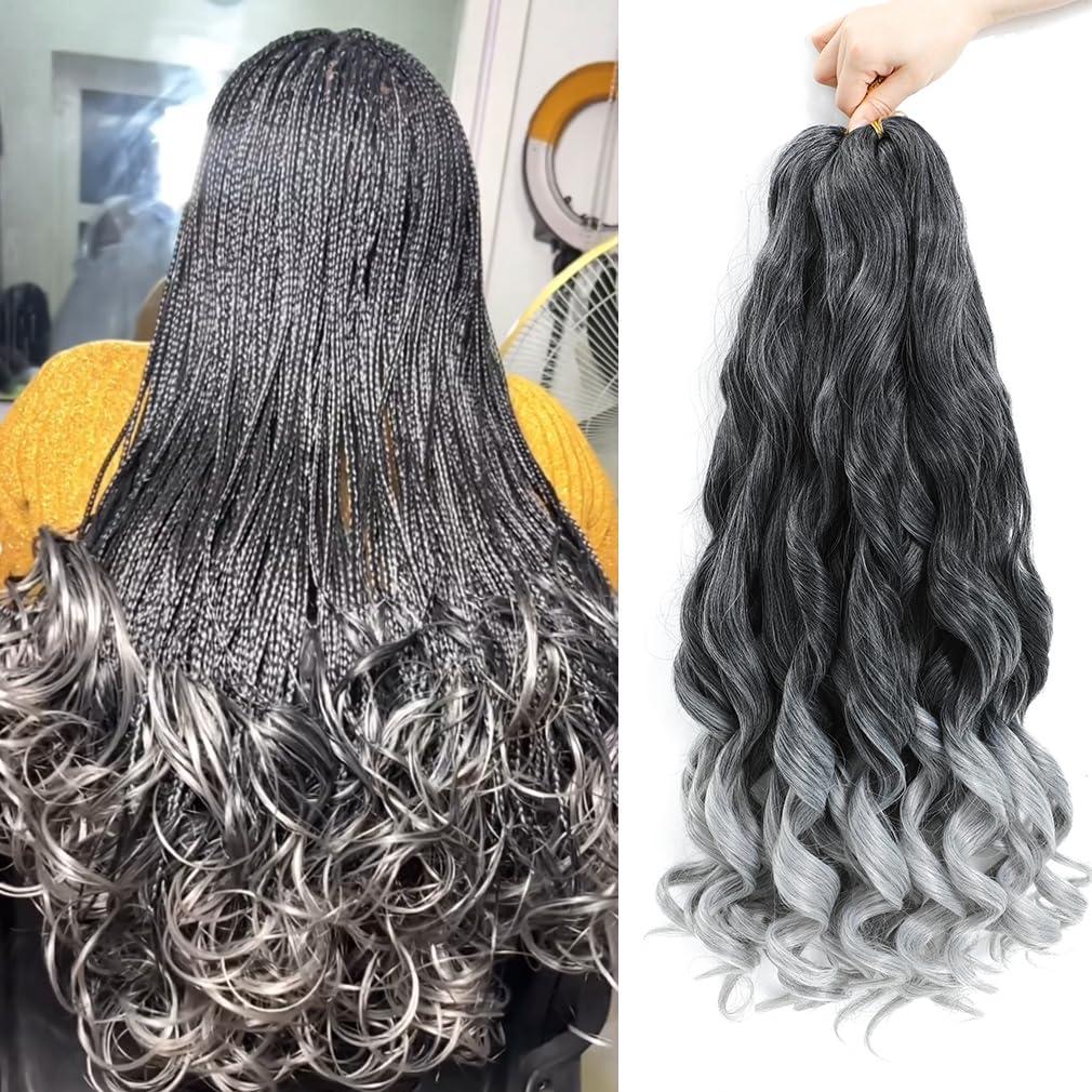 WIPPORYA WIPPORYA French Curly Braiding Hair 24 Inch 6 Packs Black Loose Wave Bouncy Crochet Hair Pre Stretched 100g/pack Yaki Curly Braiding Hair for Black Women Hair Extensions ((Pack of 6),24inch,tgray)