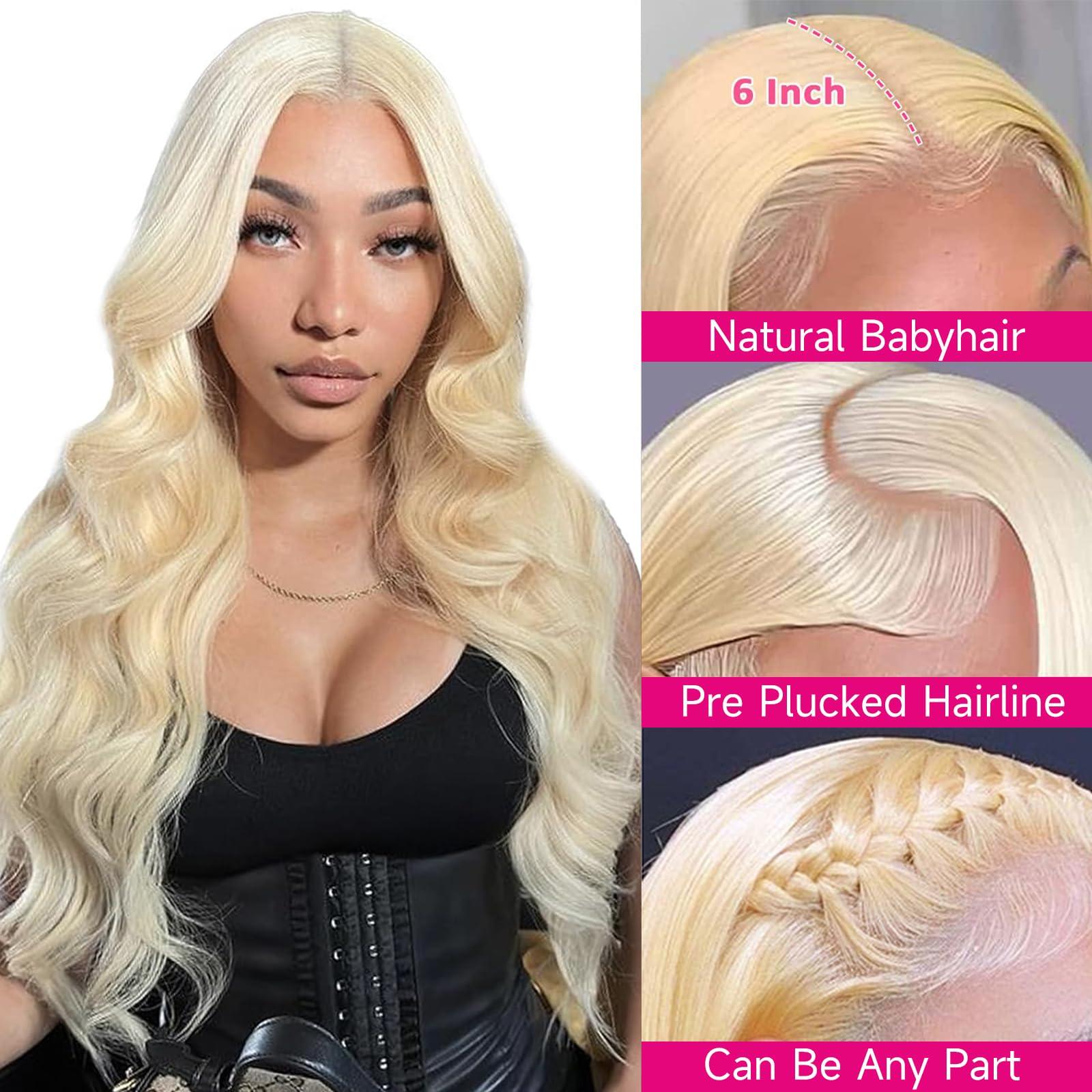 KLKL 613 Body Wave Lace Front Wig Human Hair - 613 Lace Front Wig Human Hair 13x6 Transparent Blonde Lace Front Wigs Human Hair Pre Plucked with Baby Hair,180% Density 613 HD lace Frontal Wig for women