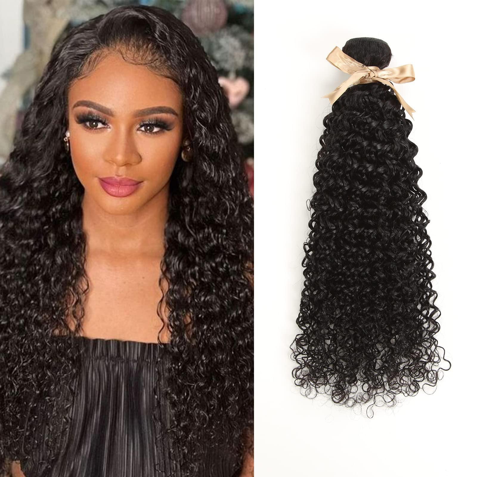 QUEEN VIRGIN REMY Curly Wave Bundles Human Hair Bundles 100% Unprocessed Brazilian Virgin Remy Hair 1 Bundles 20 inch Deep Curly Bundles Hair Extensions Natural Color
