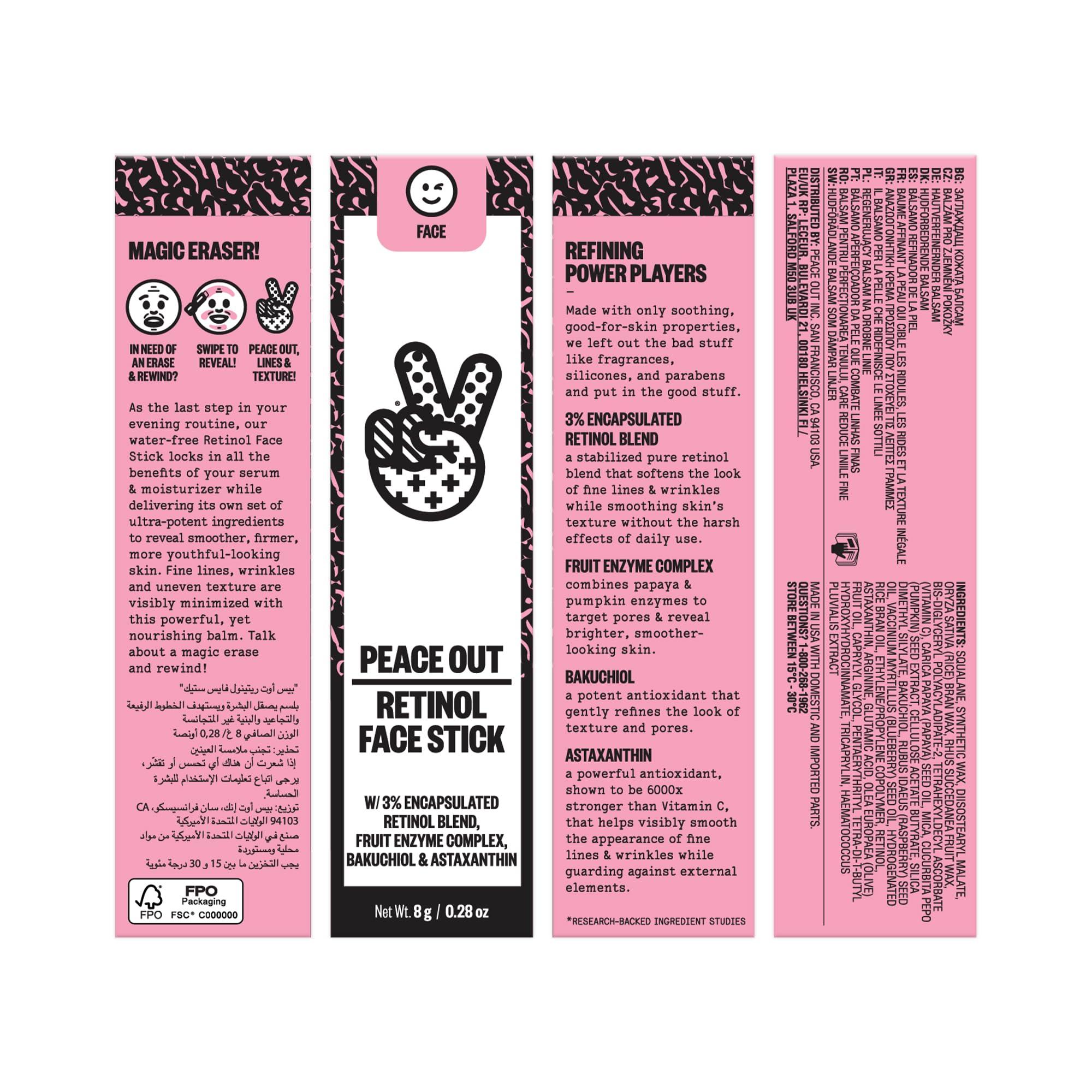 PEACE OUT PEACE OUT Skincare Retinol Face Stick. Reduce Fine Lines, Wrinkles and Uneven Texture with 3% Encapsulated Retinol (.28 oz)