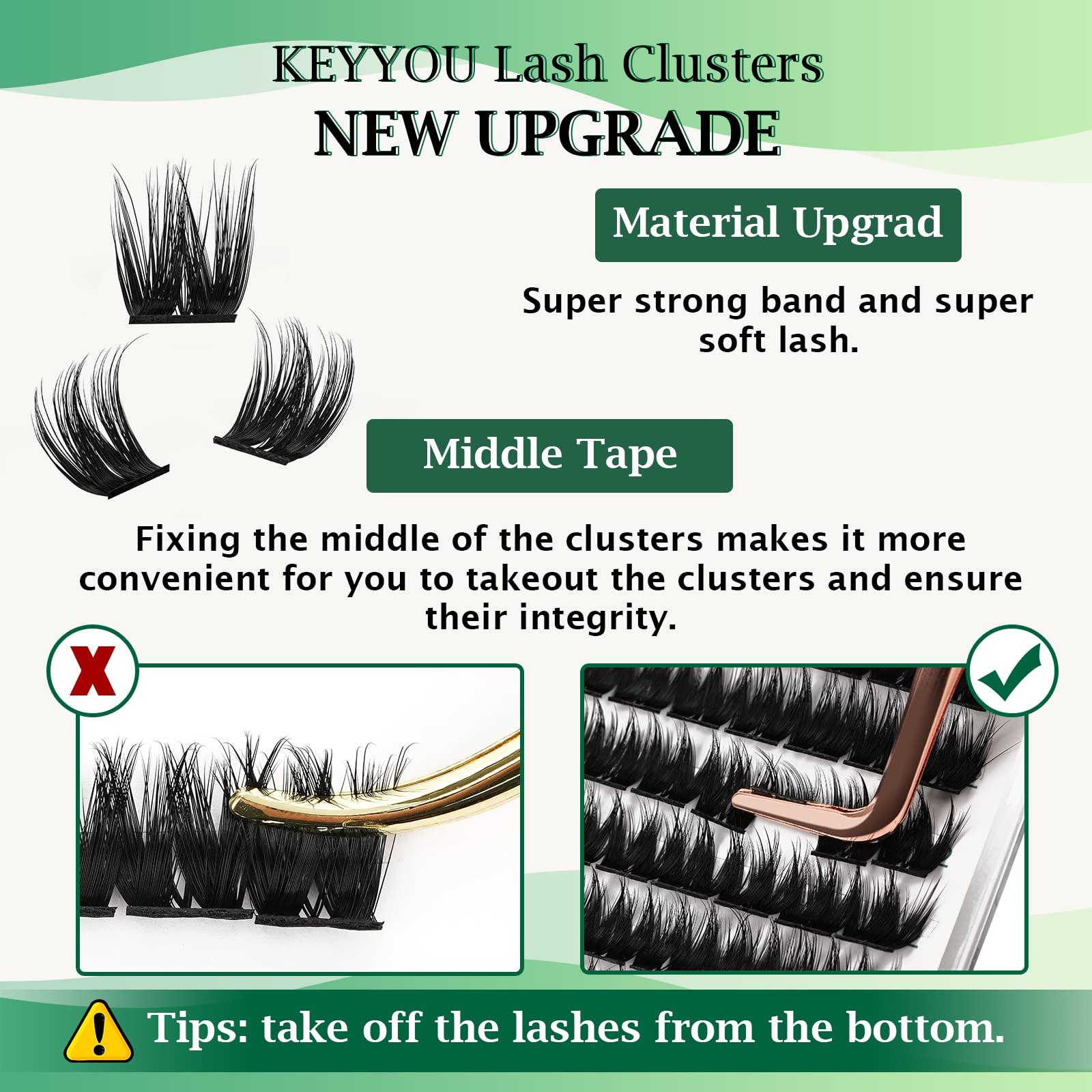 KEYYOU Lash Clusters 96pcs Individual Lashes D Curl 10mm Cluster Lashes KEYYOU Volume Wispy Lash Extension Soft&Comfortable Easy DIY at Home(Y10,D-10mm)