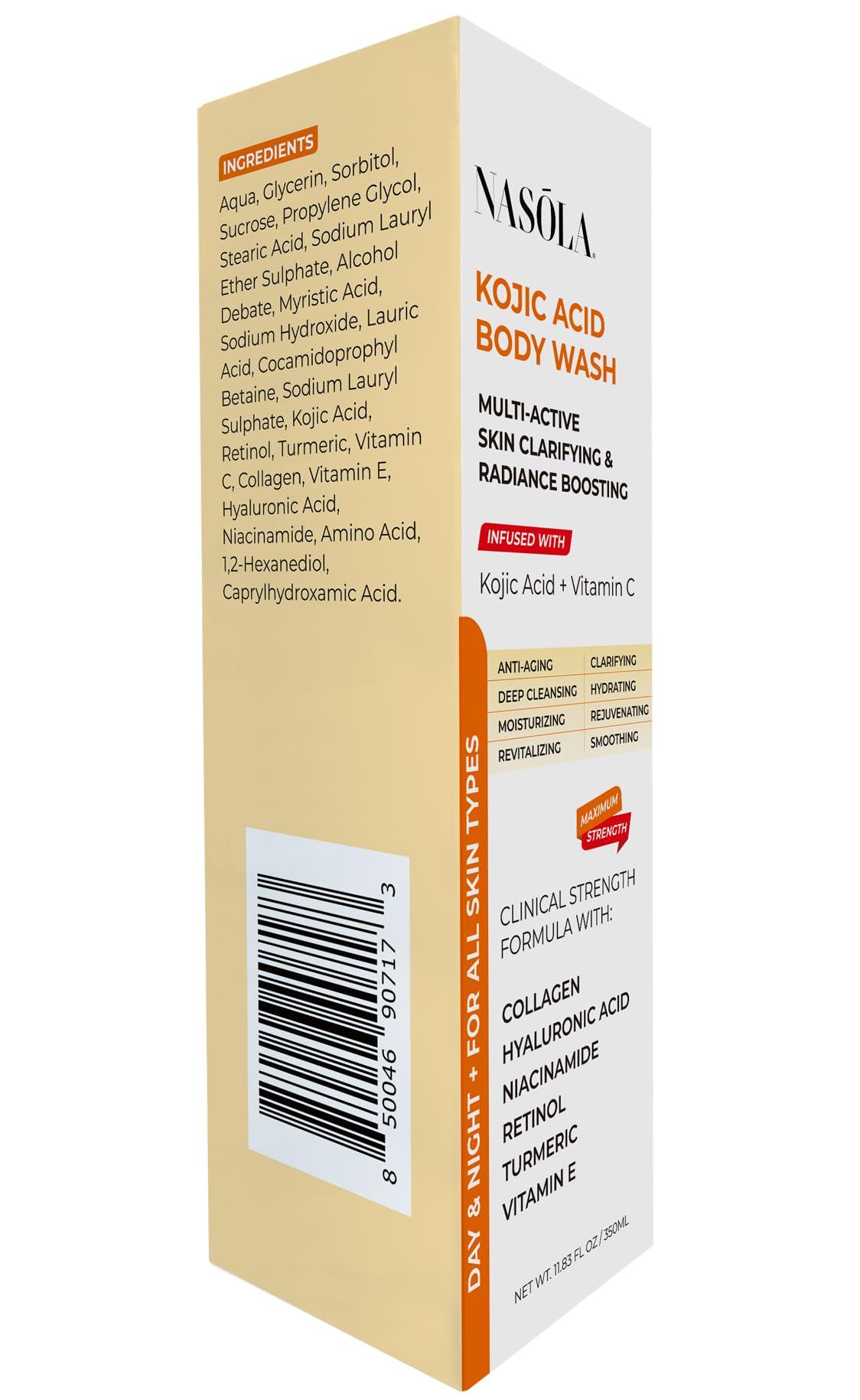 Nasola Nasola Kojic Acid Soap Body Wash + Turmeric Vitamin C Organic Natural Moisturizing Exfoliating Unscented Korean Cleansing Shower Gel for Women Men - 11.83 Fl Oz