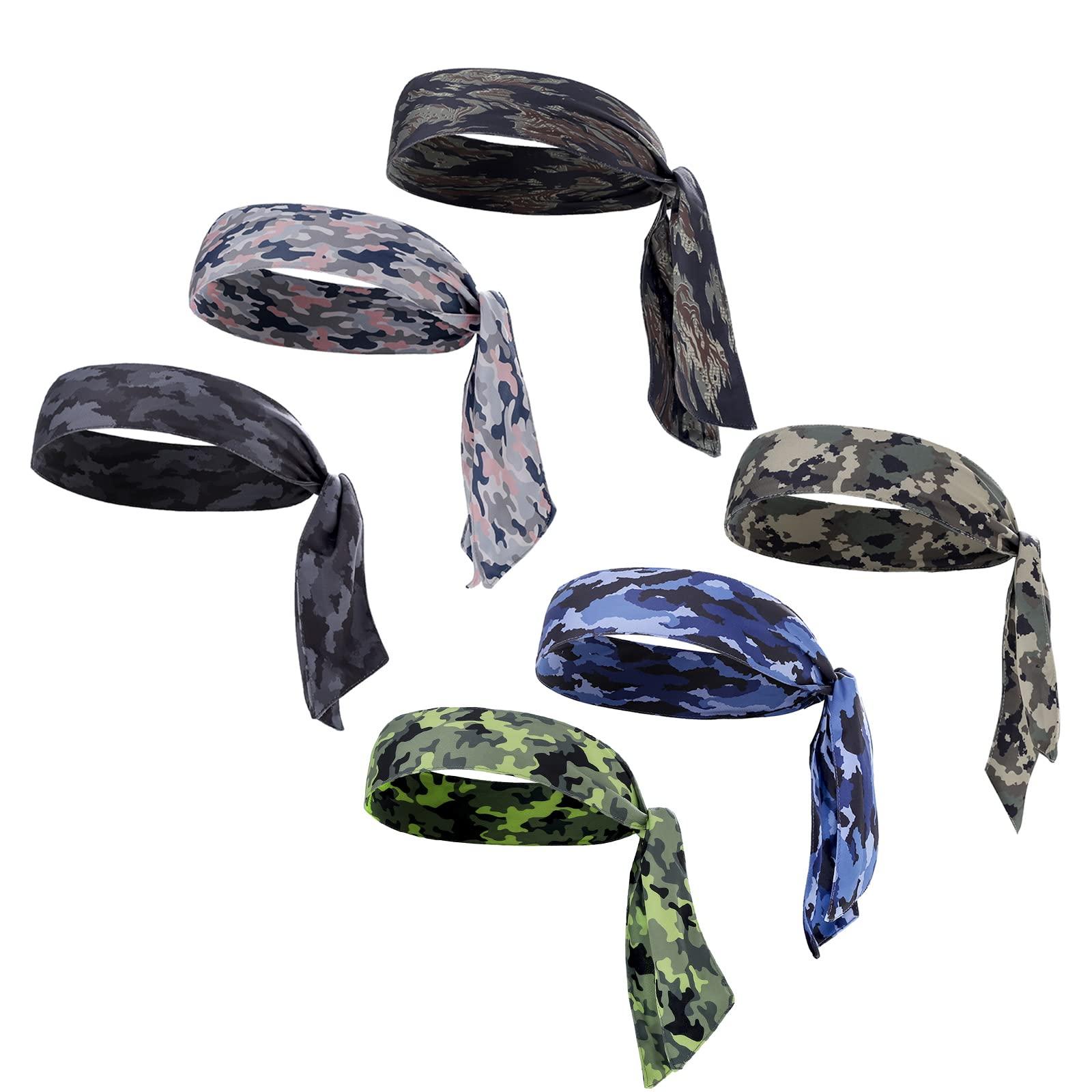 ONEYE ONEYE 6 Pieces Head Tie Headbands for Men Women Sport Tie Back Bandanas Camo Hair Band Athletic Sweatbands for Tennis Running Ninja Karate Basketball