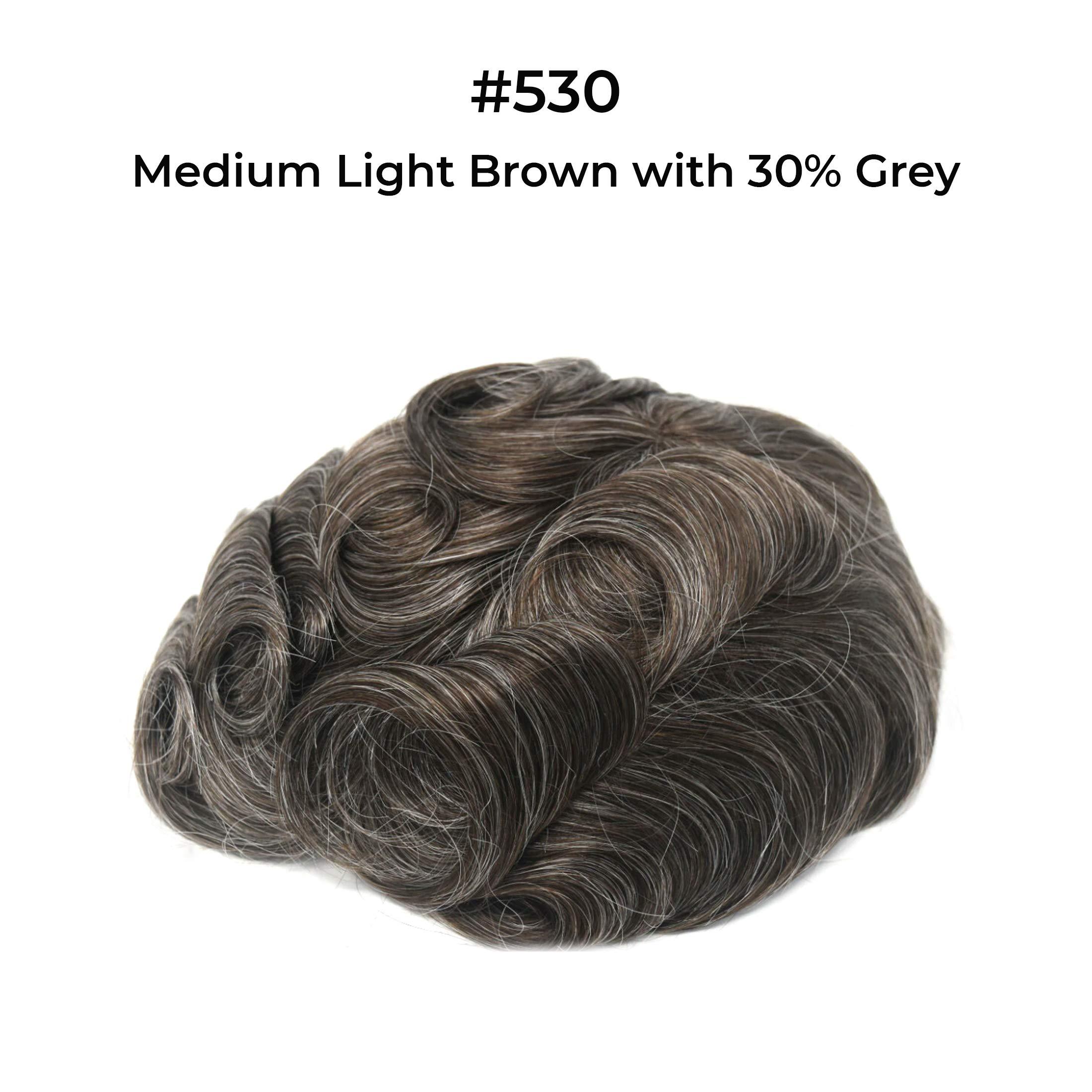 Superhairpieces Superhairpieces Men\'s Toupee NHD111, Premium Indian Human Remy Hair, 8\"x10\" 0.1mm Thinnest PU Skin, knotless Invisble V-Loop Handmade, 95% Density Toupee (Medium Light Brown + 30% Synthetic Grey Hair)