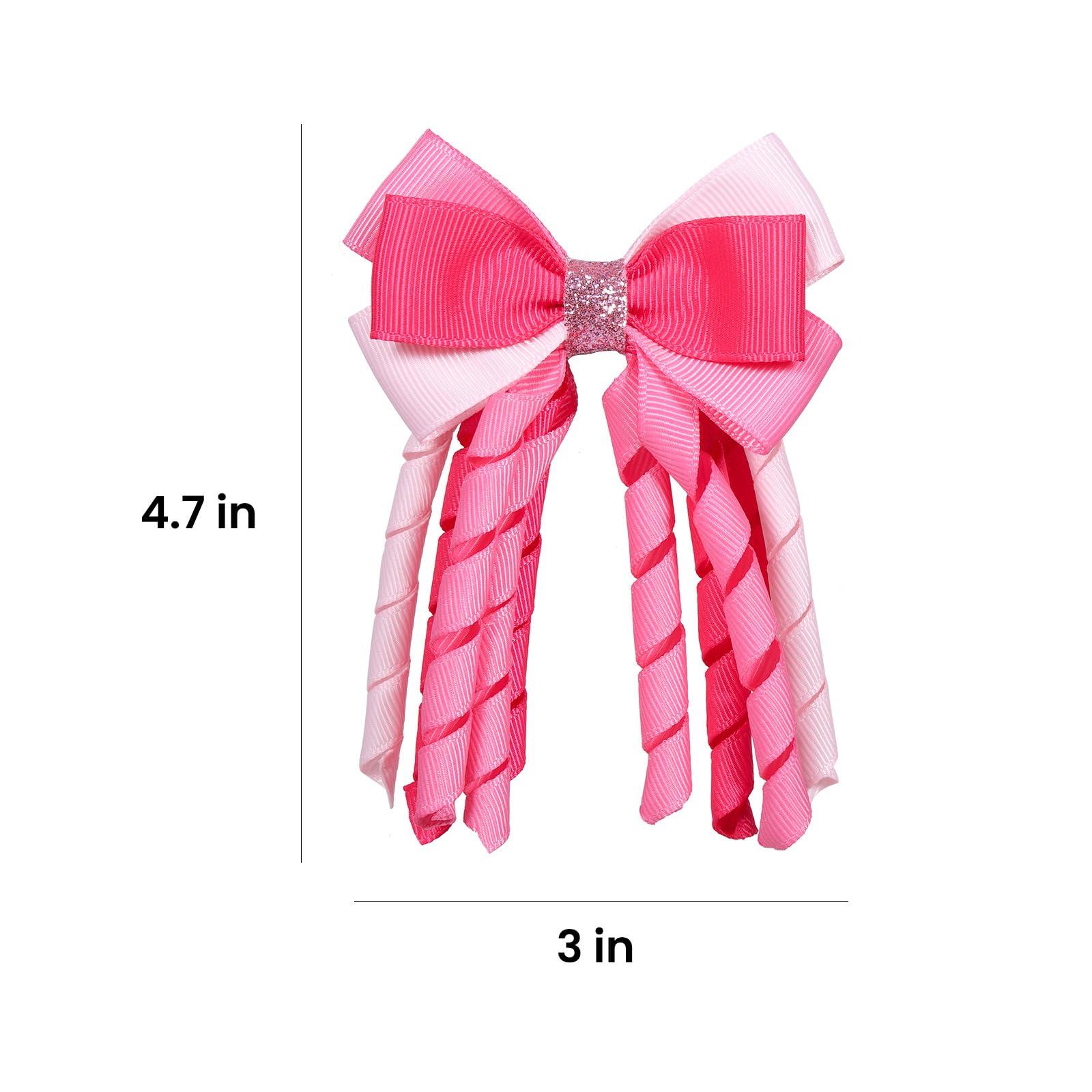 LSVOZ Valentine Hair Bow Clips 3 Inch Curly Ribbon Hair Clips Kids Girls Handmade Cheer Hair Accessories for Valentine\'s Day Party Decor, Pink&Rose Red&Light Pink