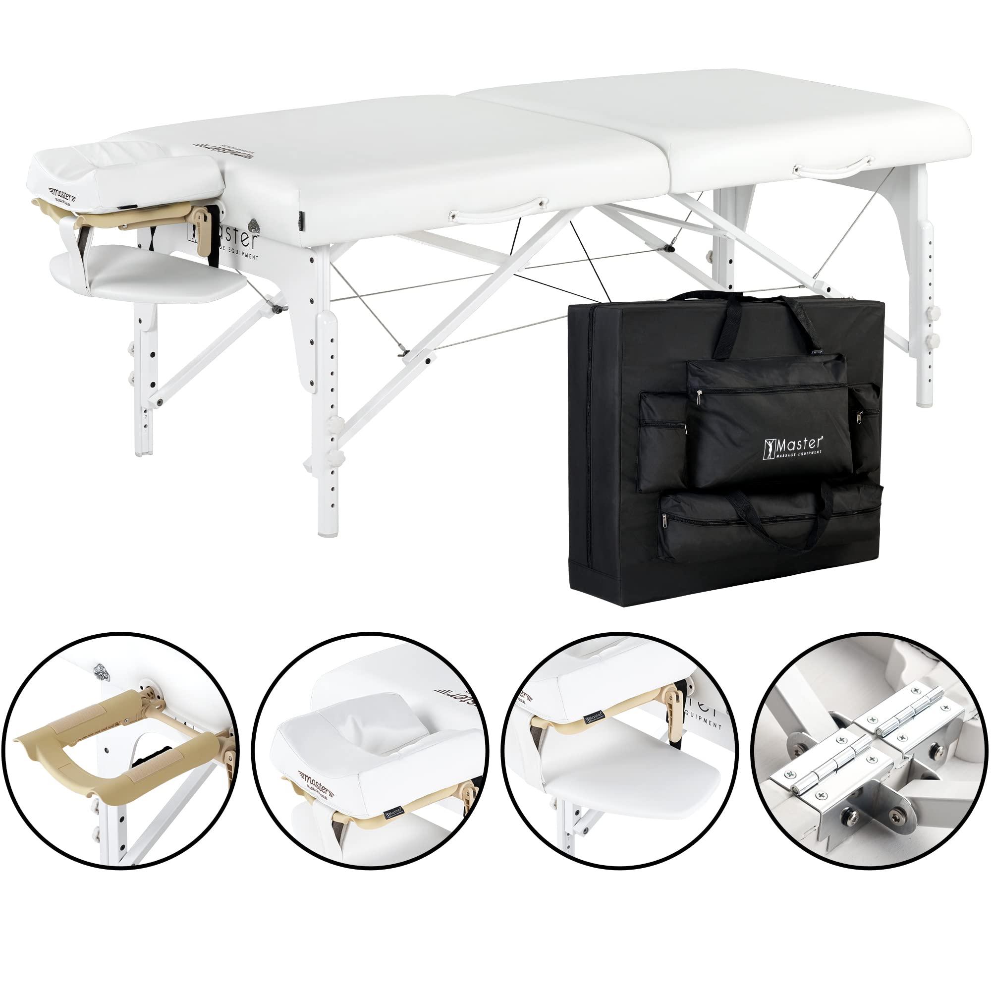 Master Massage Master Massage Montclair Extra Wide Massage Table Professional, Portable SPA Table with Memory Foam, Folding Adjustable Lash Table (White)