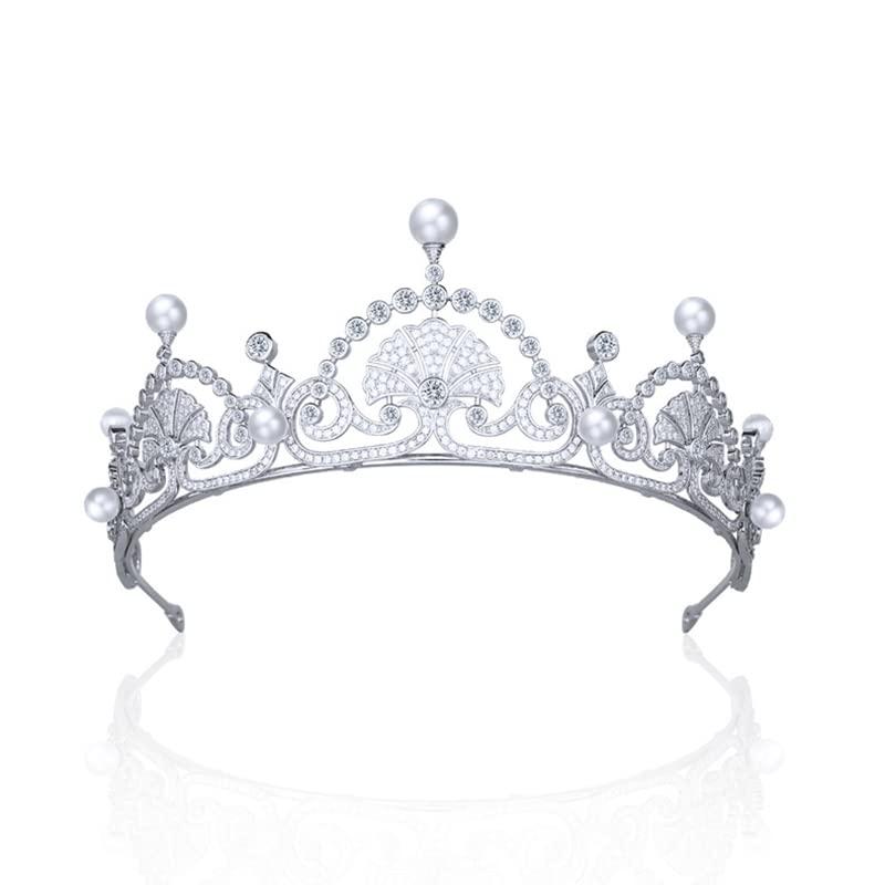 SEPBRIDALS The Lotus Flower Tiara,Classic Europe Royal Replica Pearls Diadem for Wedding,Women's Hair Accessories