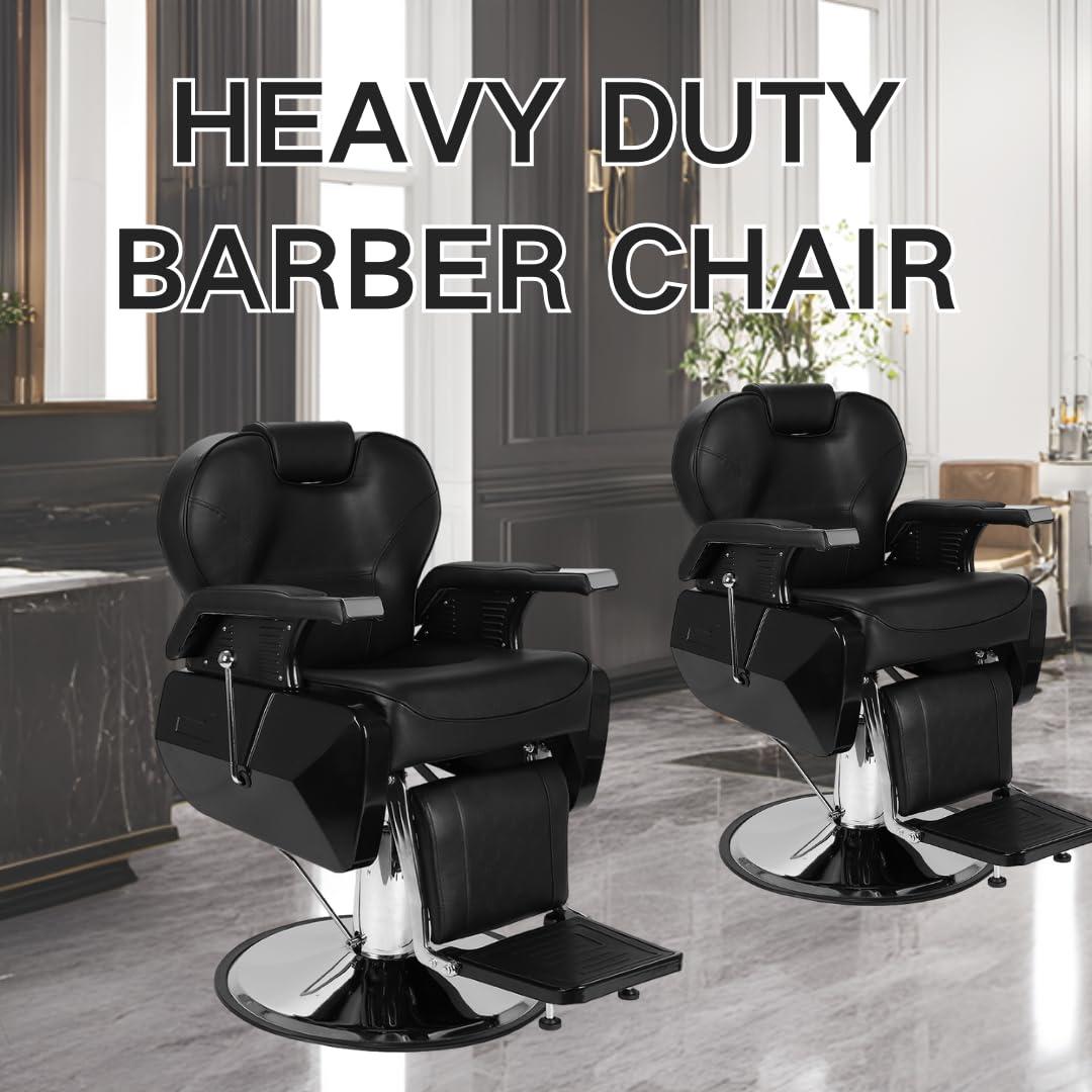 EITPETPORT Barber Chair Hydraulic Reclining Salon Chair, Heavy Duty Styling Hair Chair, 360 Degree Swivel, Height Adjustable, Removable Headrest Hair Chair for Barbershop All Purpose Hair Salon Equipment Black