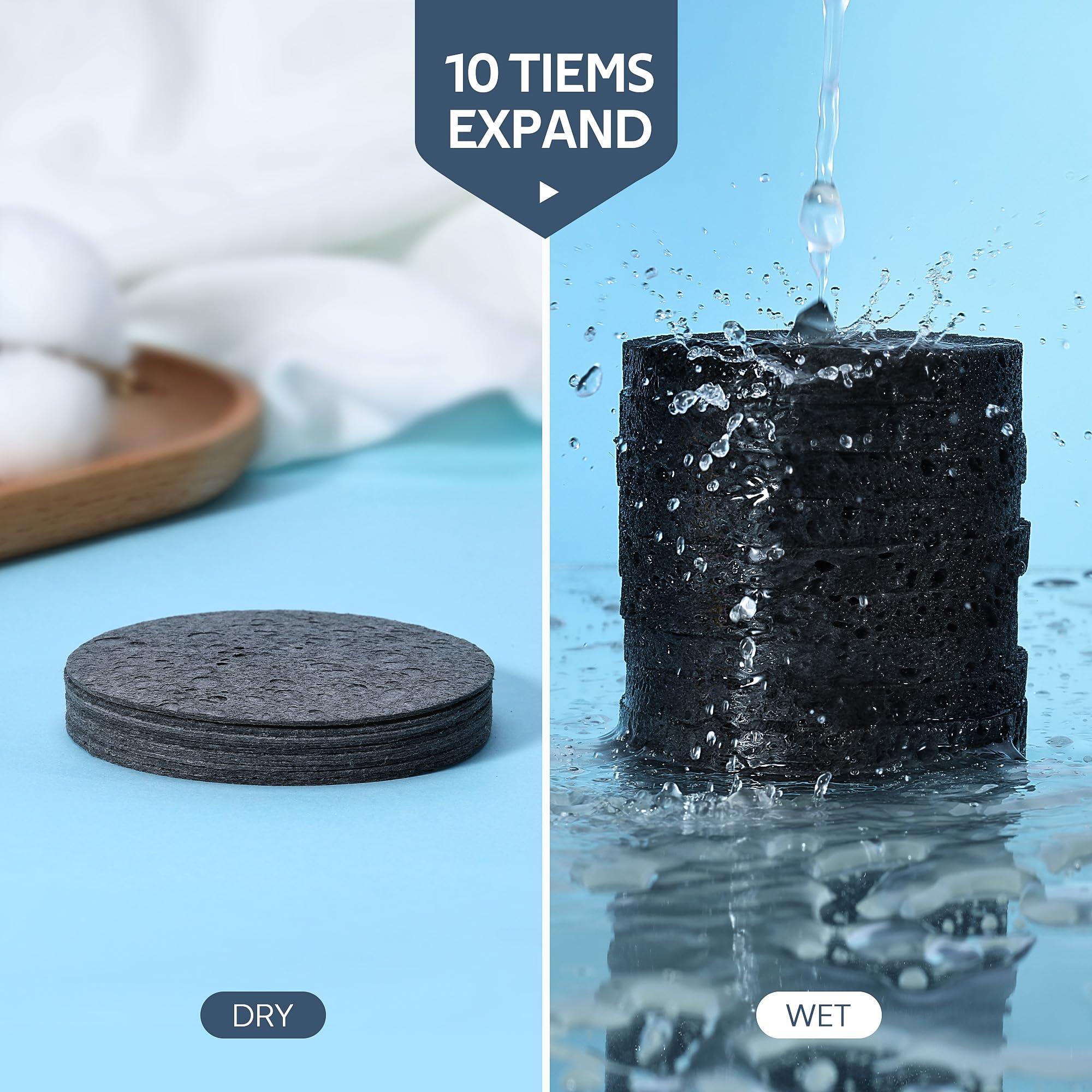 GAINWELL GAINWELL 50-Count Black Compressed Facial Sponges for Daily Facial Cleansing and Exfoliating, 100 Natural Cosmetic Spa Sponges for Makeup Remover, Reusable