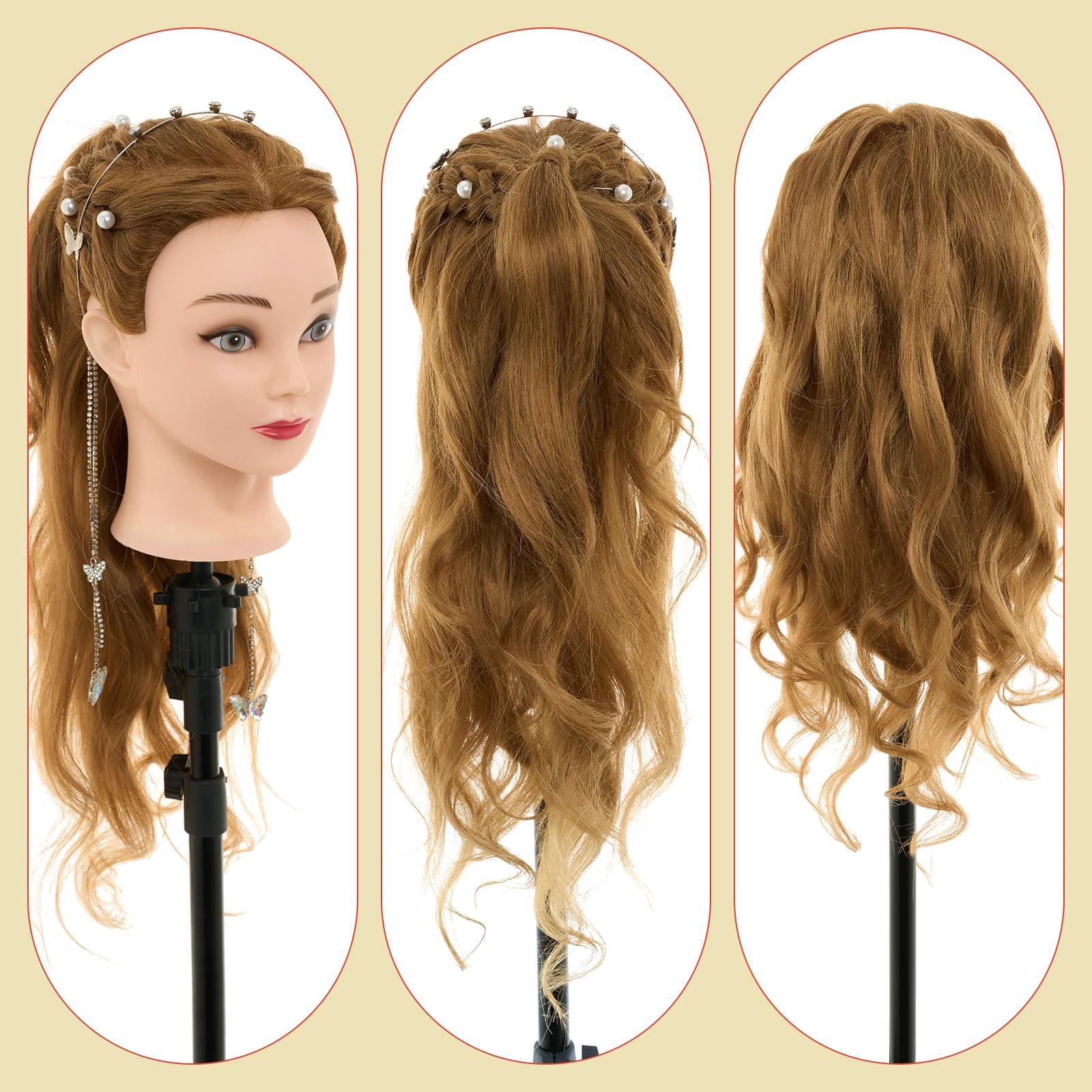Neverland Beauty & Health Neverland Beauty Mannequin Head with 60% Real Human Hair, 24 Inch Cosmetology Mannequin Doll Head for Hair Styling, Hairdressing Training Practice Braiding Manikin Head with DIY Hair Styling Set