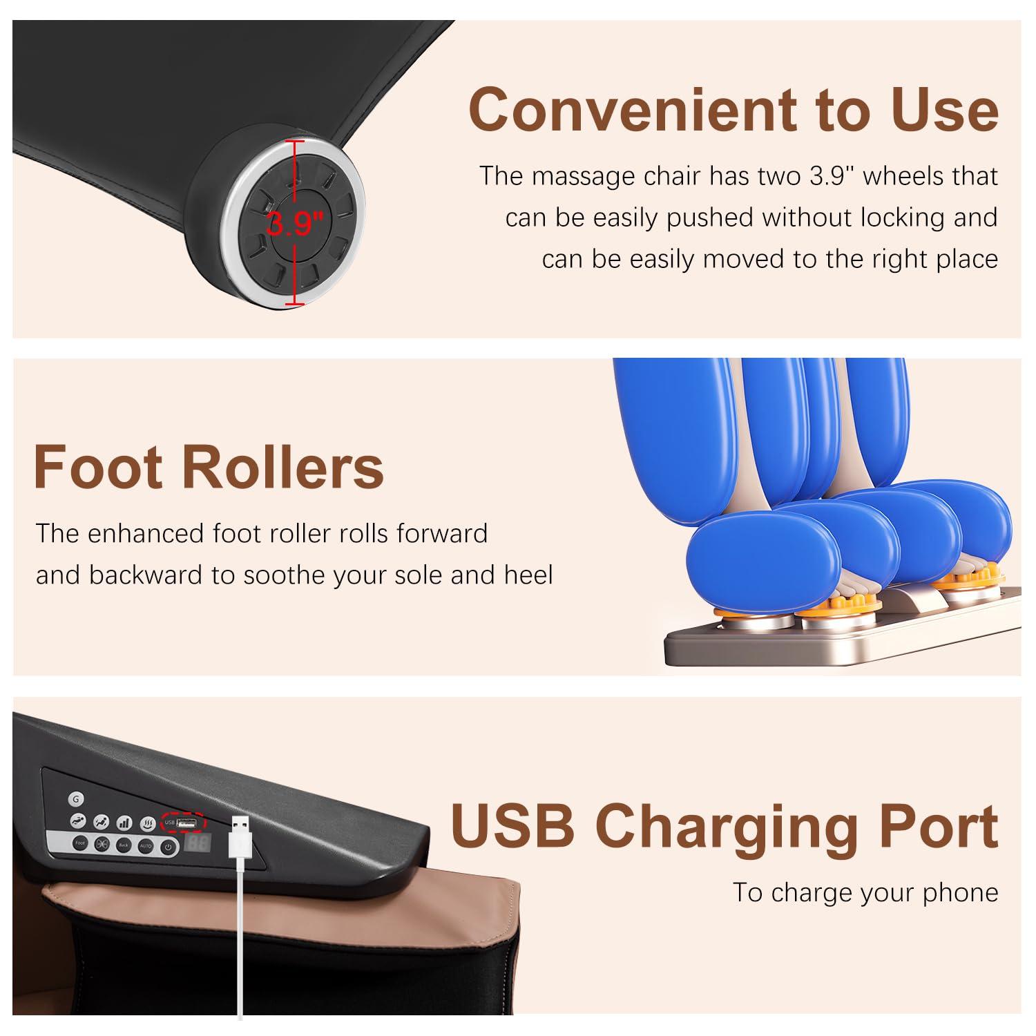 FDW FDW Shiatsu Massage Chairs Full Body and Recliner Zero Gravity Massage Chair Electric with Built-in Heart Foot Roller Air Massage Easy to Move for Home Office,Black