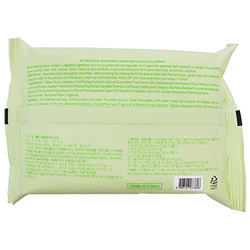 bluna Bluna Facial Make-Up Cleansing Tissue for All Skin Types, Cucumber, 30ct per pack (2 PACK)