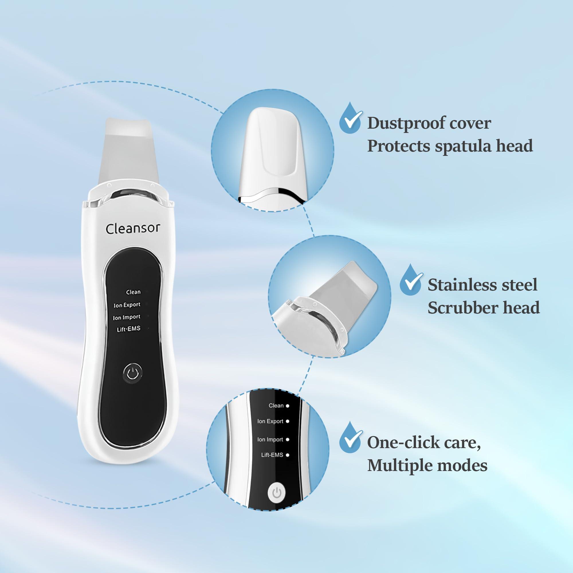 Cleansor Skin Scrubber Pore Cleaner Blackhead Remover Facial Spatula with Clean, Ion and Lift Modes