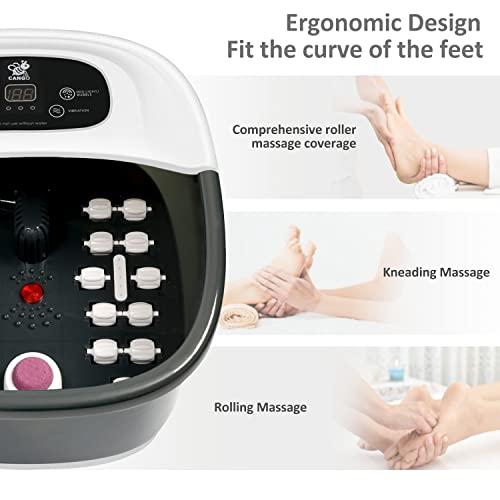 CANGO Foot Spa Bath Massager with Heat Bubbles and Vibration Massage and Jets, 16 OZ Calming Lavender Foot Soak Epsom Salt, CANGO Foot Soaker With Infrared Light, 22 Massage Rollers, Adjustable Temp - Black