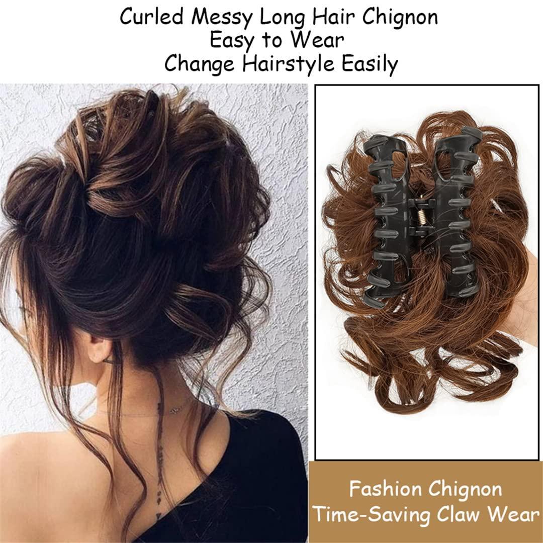 Generic Synthetic Messy Curly Chignons Short Hair Extension hair bun Donut Roller Bun Wig Claw Clip In Hairpiece For Women Gray