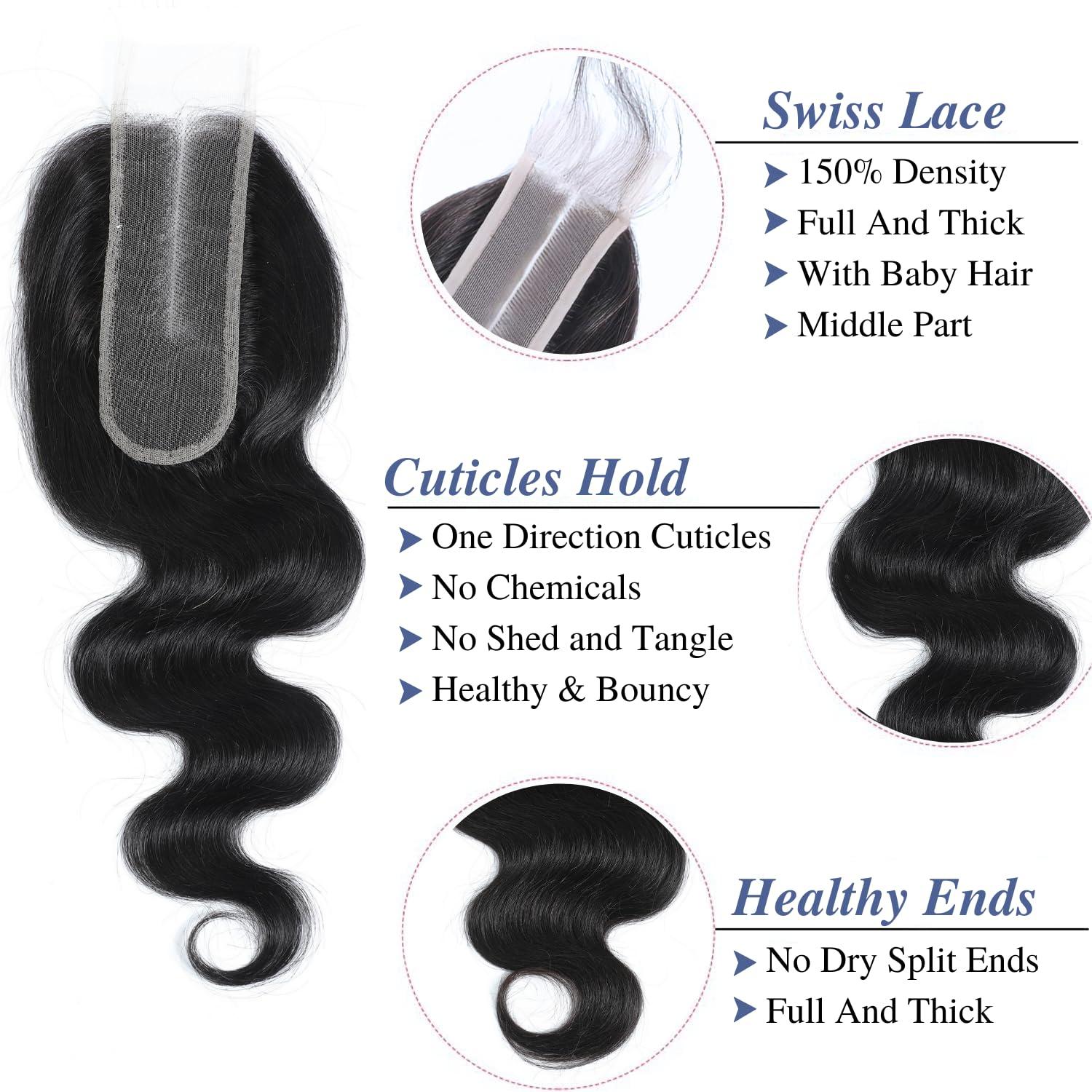 MOMOSHERO MOMOSHERO 2x6 HD Lace Closure Only 20 Inch Body Wave Human Hair, Pre Plucked Closure Sew In 2 by 6 Lace Closure Middle Part 100% Brazilian Virgin Human Hair Unprocessed 2x6 Kim K Closure Natural Black